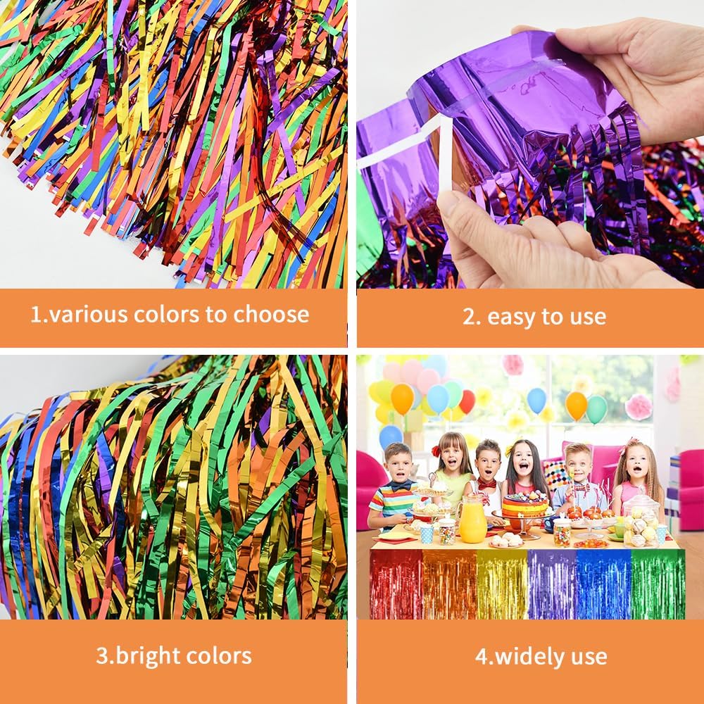 BEISHIDA 2 Pack Silver Table Skirts Party Decorations Metallic Tinsel Foil Fringe Table Skirts Table Decors for Rectangle and Round Table Birthday Holiday Party Cartoon Party