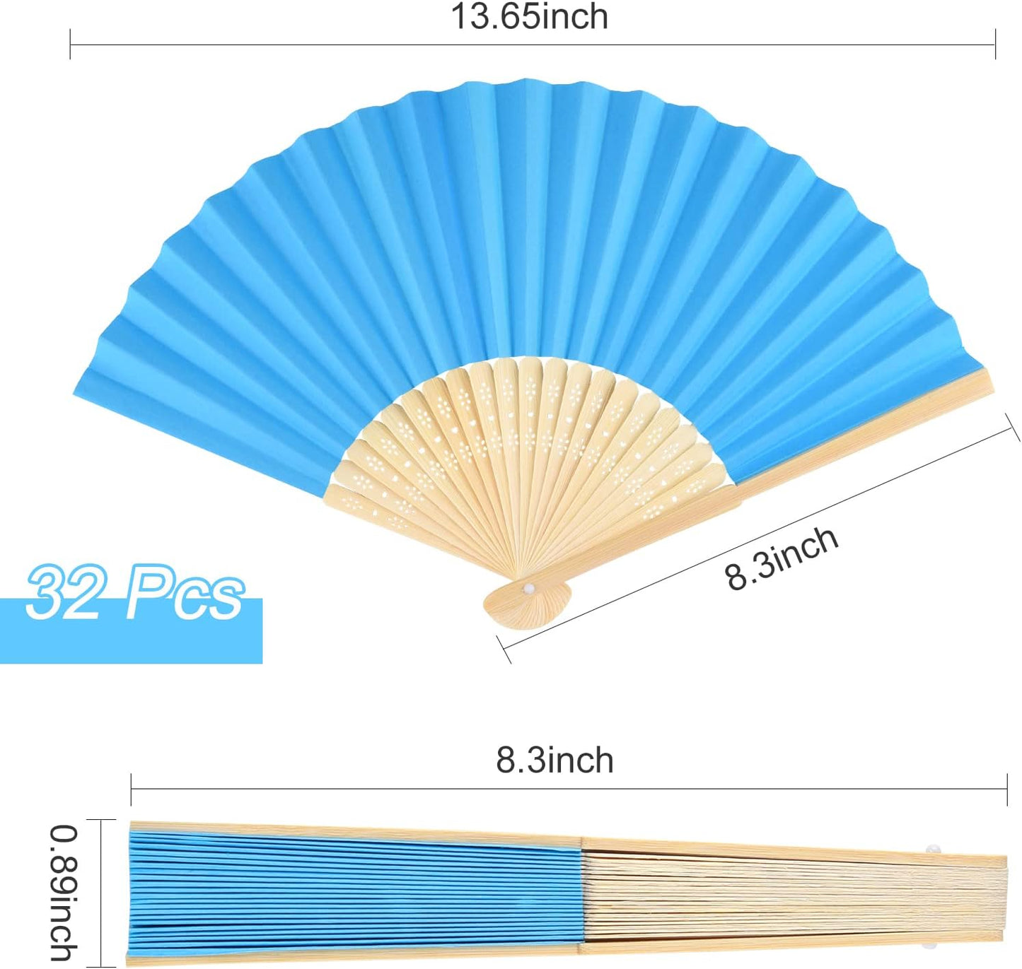 FEPITO 32 Pieces Handheld Paper Fan Paper Folding Fans with Bamboos for Wedding Gift, Party, Home, Multicolor