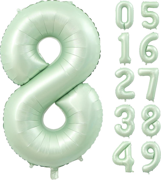 40 Inch Olive Green Number 8 Balloon 40 Inch Big Self Inflating Foil Number Balloons 0-9,Light green Digital 8 Helium Balloon for 8th 18th 28th Girls Birthday Graduation Anniversary Party Decoration