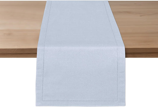 Ruvanti Linen Table Runner 72 Inches, Classic Hemstitch, Washable, Reusable, Non-Slipping, Stain Resistant- Perfect for Parties, Weddings, Dinners, Thanksgiving, Christmas, Indoor use – Arctic Ice