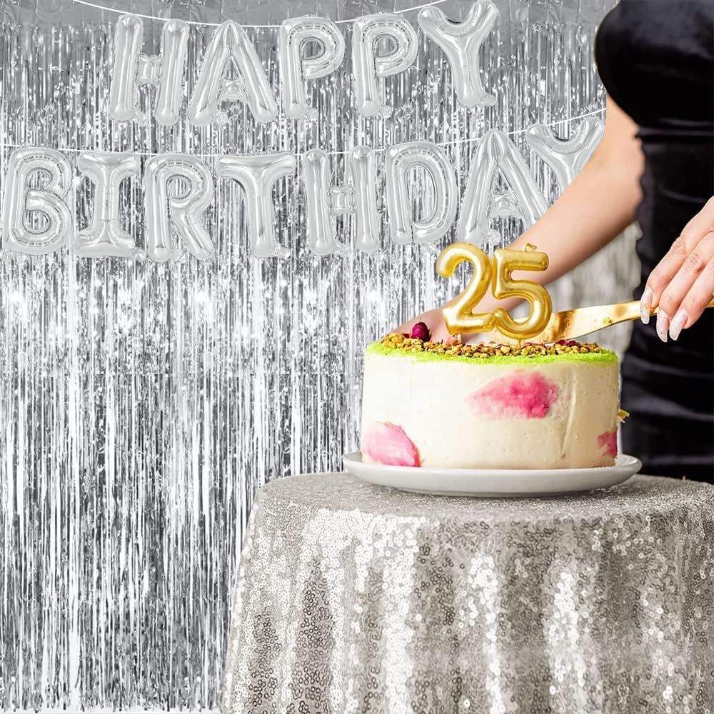 TONIFUL 3Pcs Silver Metallic Tinsel Foil Fringe Curtains,3.28ft x 6.56ft Silver Photo Booth Backdrop Streamer Curtain,Great for Bachelorette,Birthday,Christmas,New Year Party Decorations