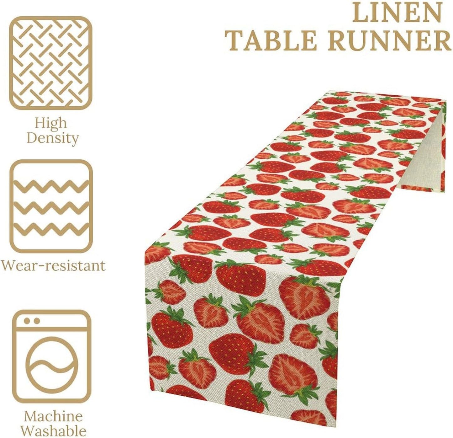 Strawberry Table Runner,Spring Summer Fruit Print Table Runner for Kitchen Dining Table Home Party Decoration 13x120 Inch