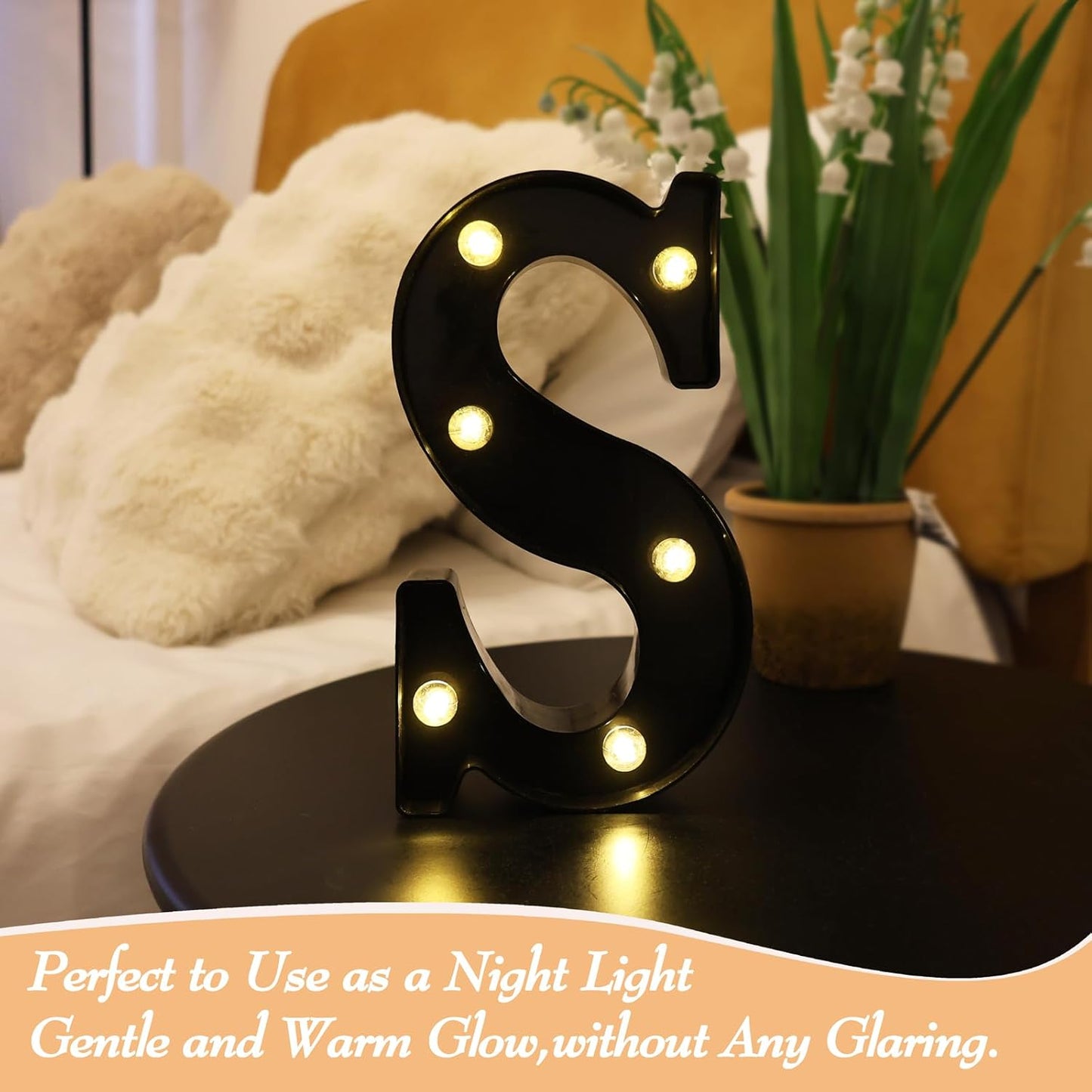 Led Marquee Letters, 8.58 Inch Black Light Up Letters, Small Led Letter Lights, Battery Powered Lighted Letterfor Table, Party, Birthday, Christmas Decor (Black, Letter S)