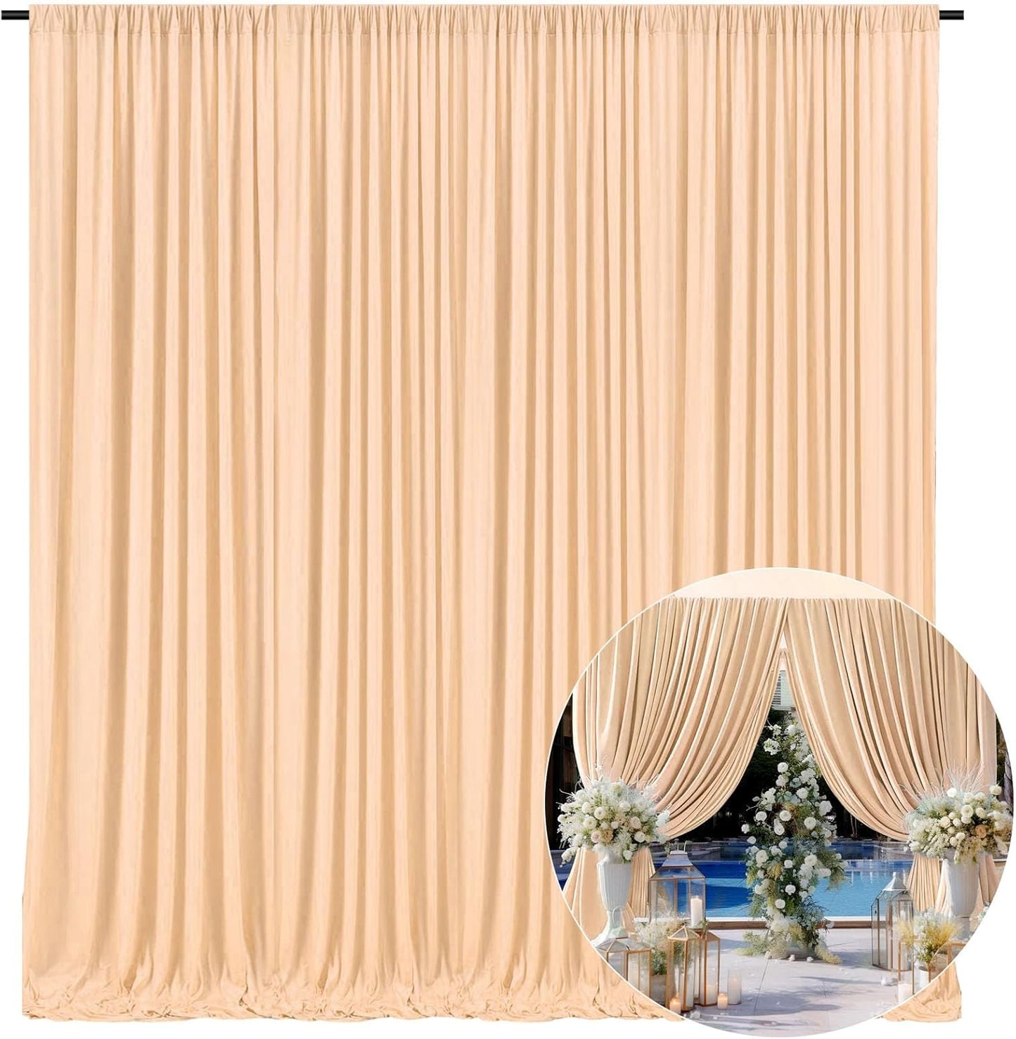 10 x 10 Feet Champagne Backdrop Curtain for Partie, Background Curtains for Photoshoot, Birthday, Wedding, Halloween, Thanksgiving, Christmas Day, New Year Party Decorations 5Ft x 10Ft, 2 Panels