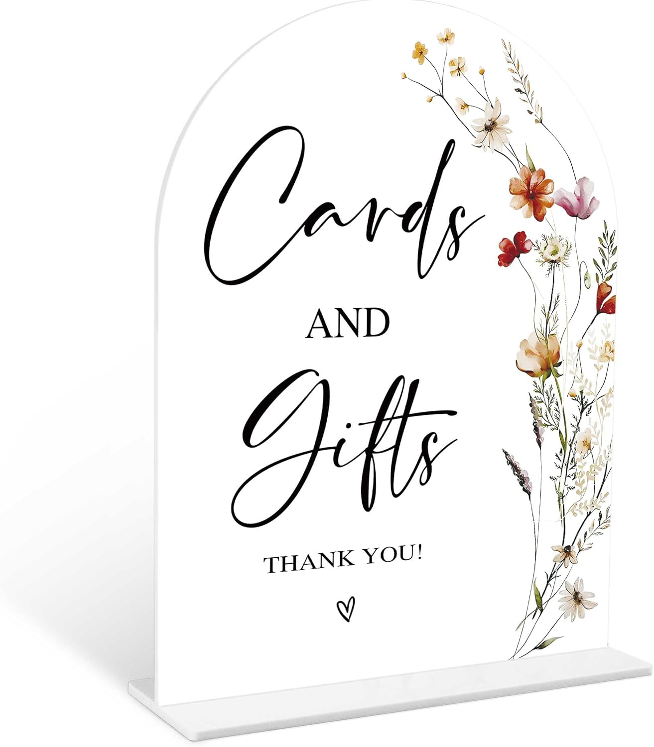 Boho Floral Cards and Gifts Sign, 6 x 8 Inch White Arch Acrylic Wedding Sign with Holder, Wedding Sign for Ceremony and Reception, Wedding Decoration, Wedding Supplies - BX01