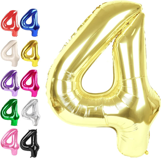 40 Inch Light Gold Large Number 4 Balloons, Giant Foil Number Four 14 24 34 40 44 Balloons, Champagne Gold Mylar Big Balloon for Anniversary Graduation Decorations
