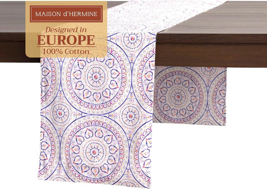 Maison d' Hermine Table Runner 100% Cotton Double Layer Table Runners 72 inches Long Decorative for Home Kitchen Dining Party Baby Shower Wedding Bridal Shower Spring Summer (Mandala, 14.50" x 72")