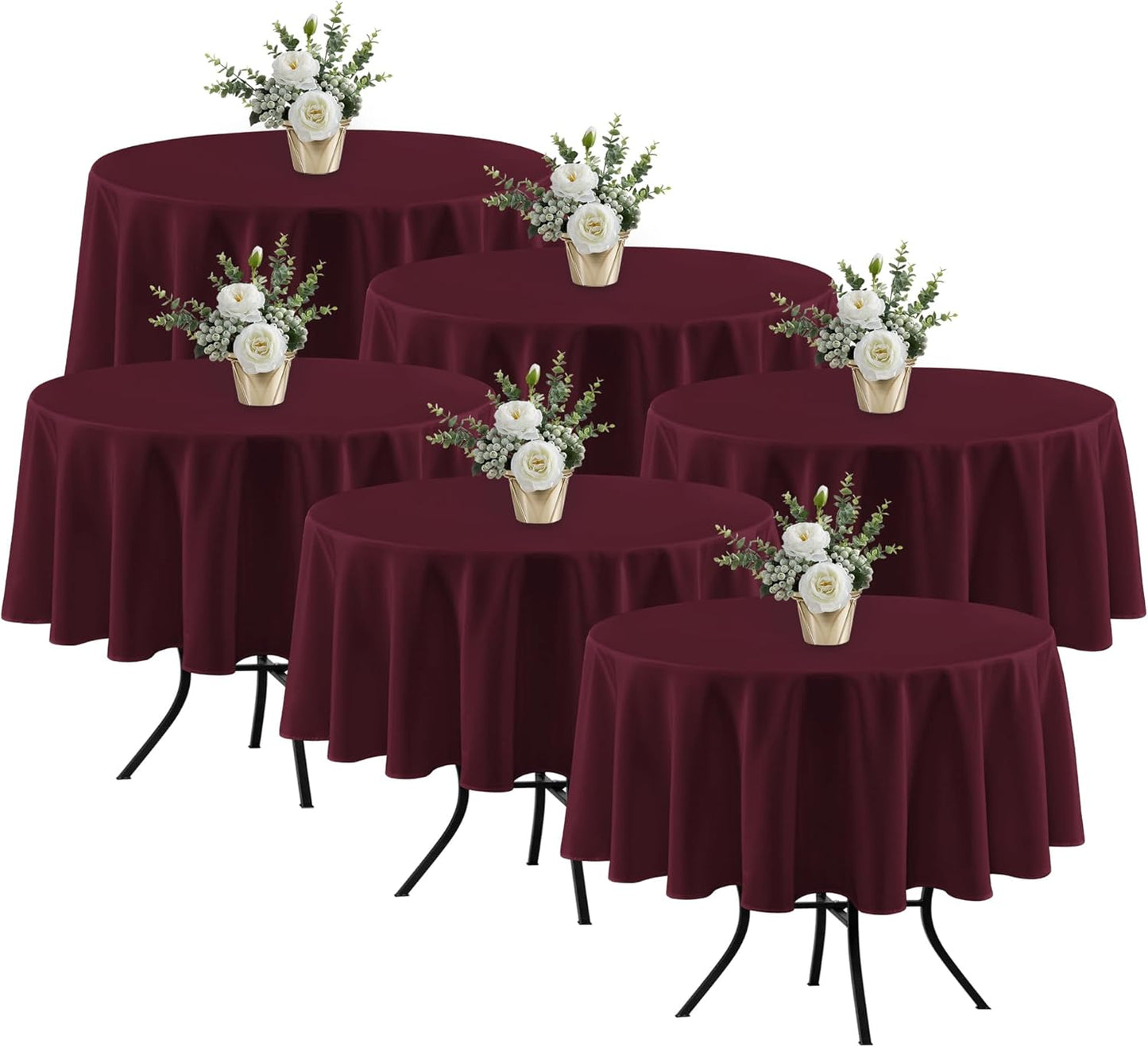 Fitable 6 Pack Burgundy Round Table Clothes - 70 Inches in Diameter - Stain Resistant and Washable Tablecloths, Polyester Fabric Table Covers for Wedding, Party, Banquet, Gathering