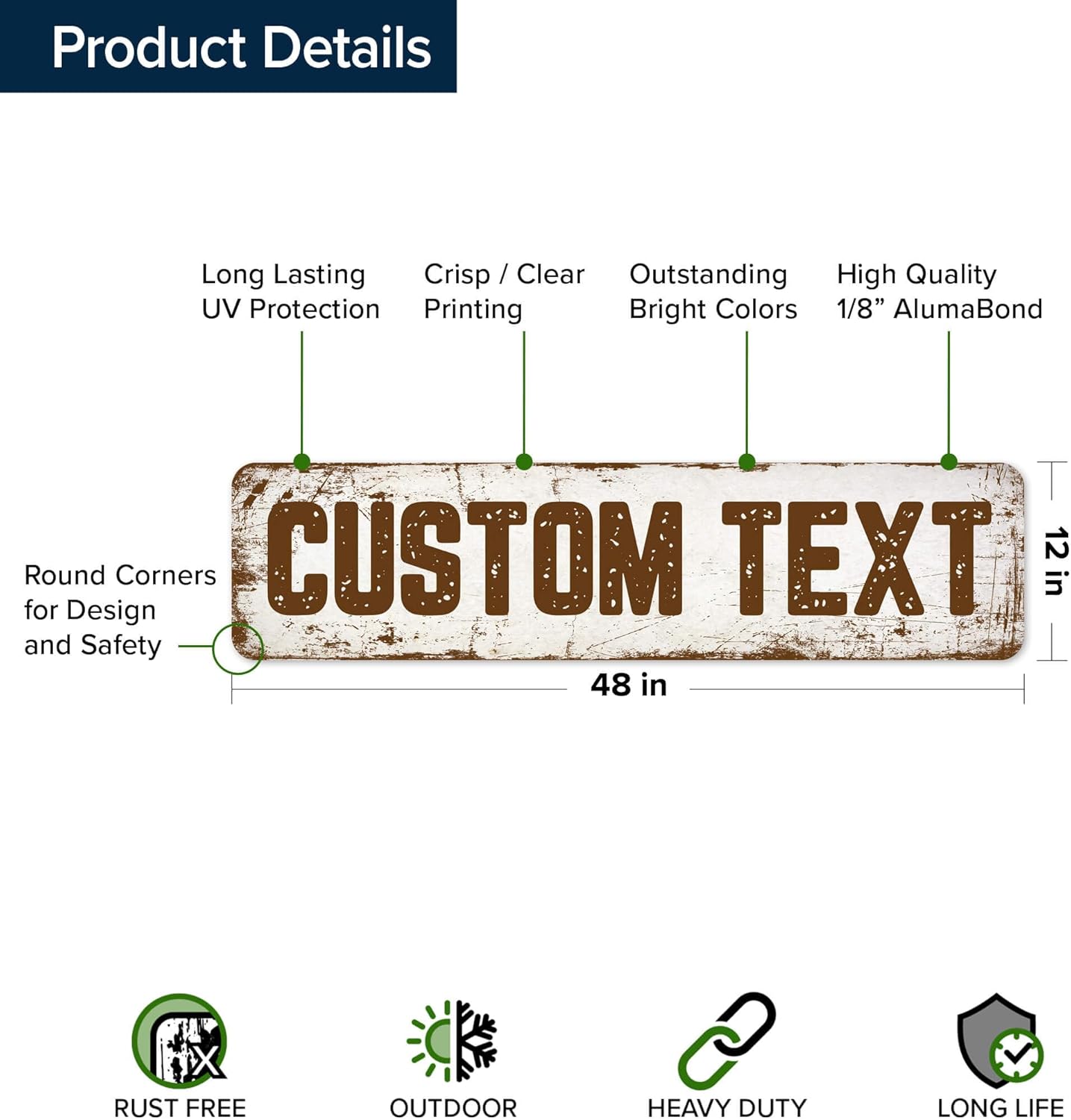Custom Sign, Custom Street Sign, 11 Font Colors, 13 Font Styles, 4 Hole Options, 22 Sizes, 12x48 Inches, Rust Free DiBound, Fade Resistant, Made in USA by My Sign Center (Rustic)
