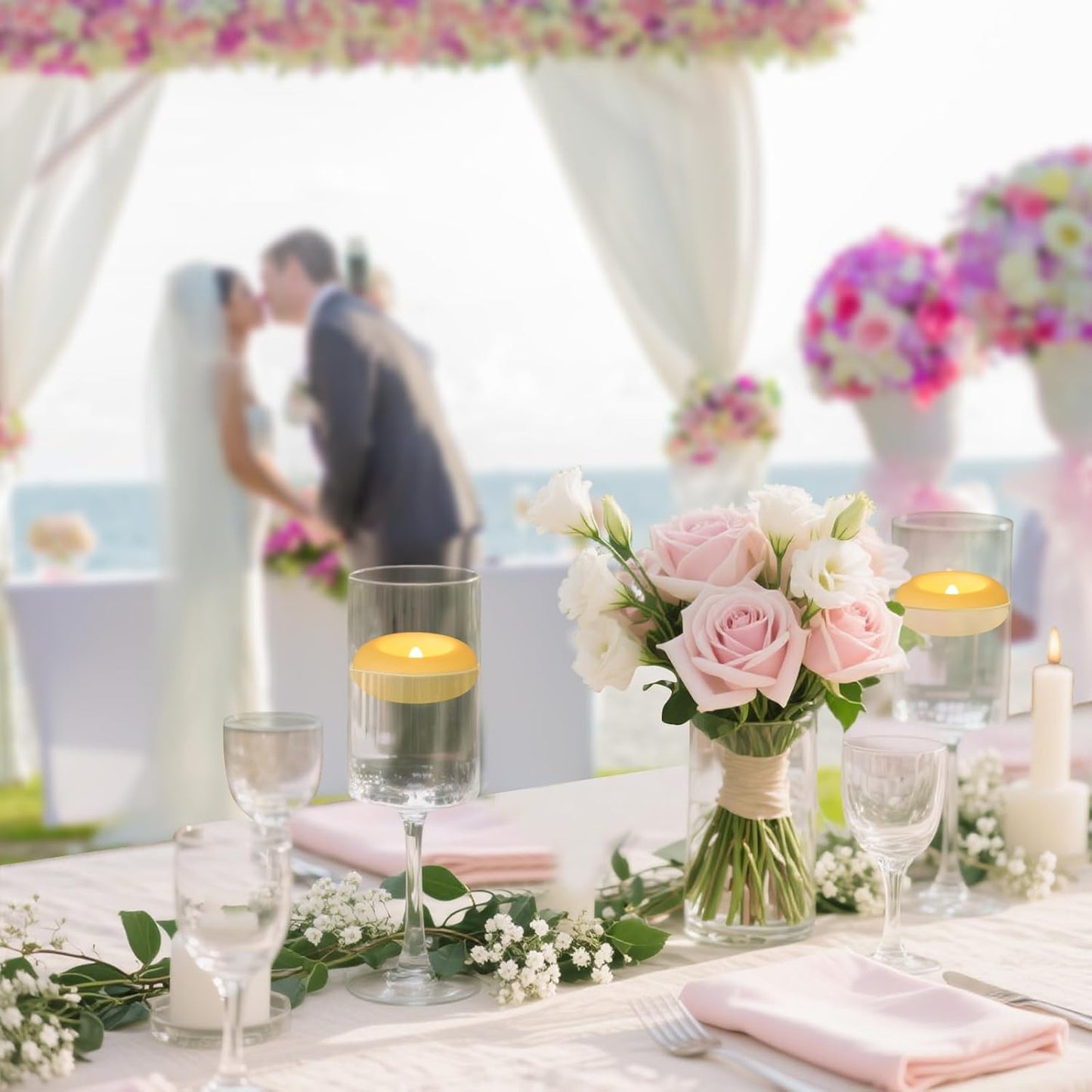 Aignis 12pcs Flameless LED Floating Candles Battery Operated, 120+ Hours Glow Time, 3 Inch Ivory Plastic Tealights, Cozy Warm Yellow Light for Romantic Pool/Bathtub/Hot Bath/Wedding Centerpiece Decor