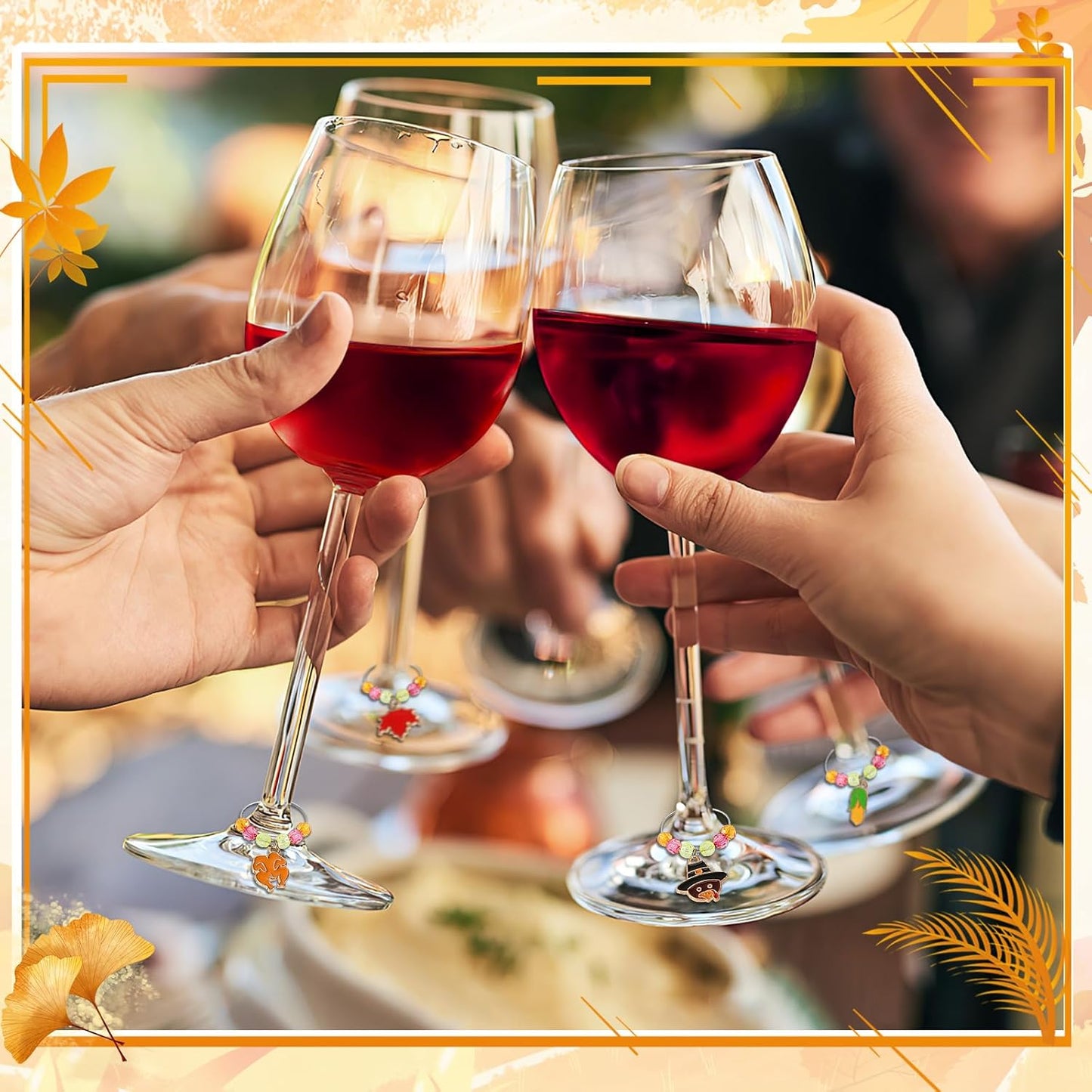 SANNIX Thanksgiving Wine Glass Charms, 24pcs Wine Glass Identifiers for Stem Glasses, Hostess Gifts & Party Favors
