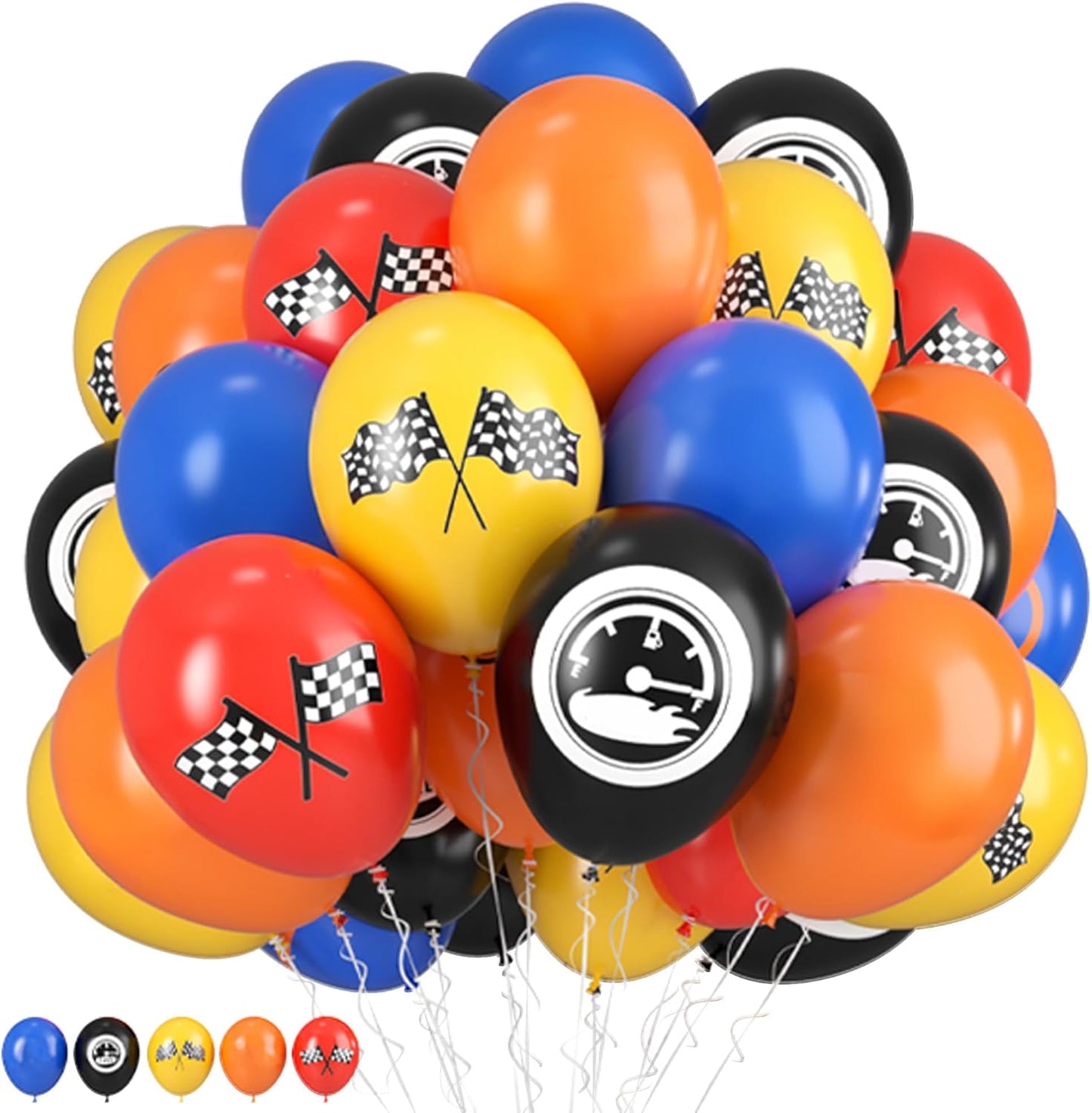 Race Car Balloons, 12 Inch Blue Black Yellow Orange Red Checkered Flag Car Balloons for Boy Race Cars Themed Birthday Graduation Baby Shower Backdrop