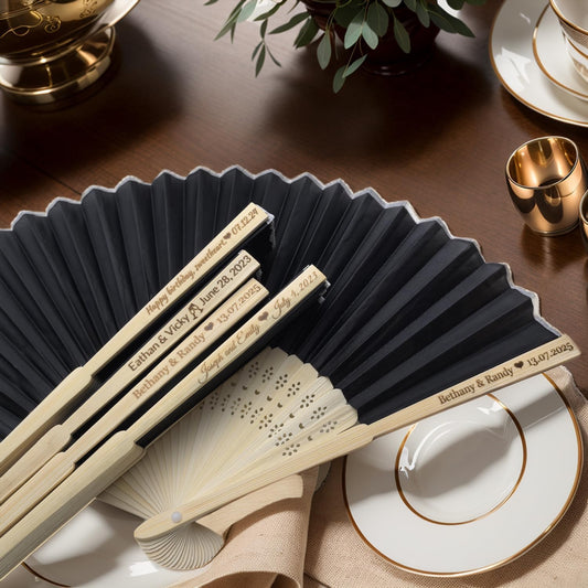 15Pcs Personalized Silk Fans Folding Hand Fan, Custom Wedding Bridal Party Favors, Summer Wedding Bride, Wedding Gift, Thank You Gift (Black)