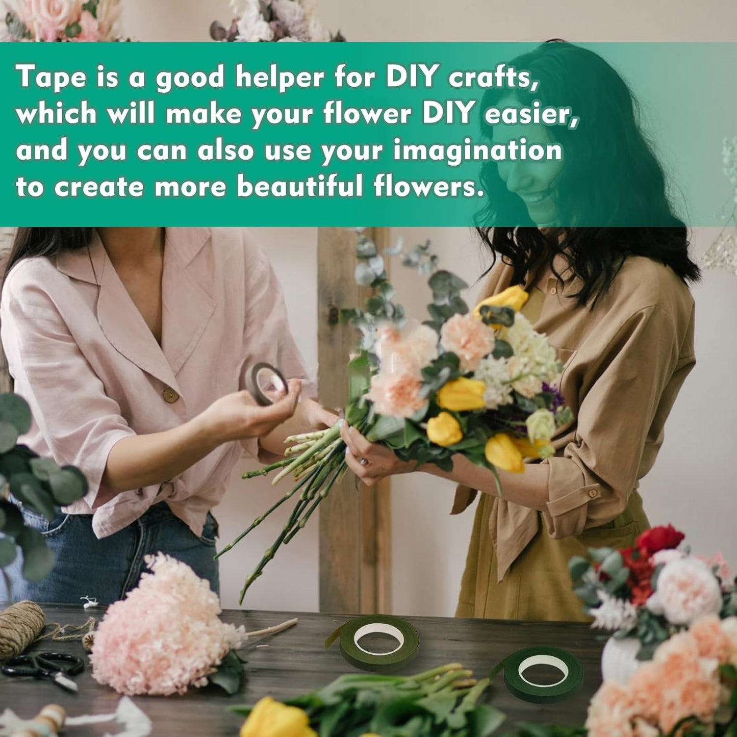 Floral Tape, 1/2inch Flower Tape, Flower Tape for Bouquet Stem Wrap Floral Arranging Craft Projects Corsages, Wedding Bouquet (Brown)