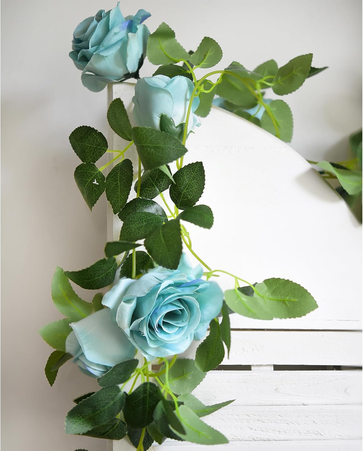 FiveSeasonStuff 29 Ft 4 Pack Rose Silk Flower Garland Artificial Flowers Decoration Hanging Floral Décor for Wedding Baby Shower Birthday Party Garden (Sky Blue)