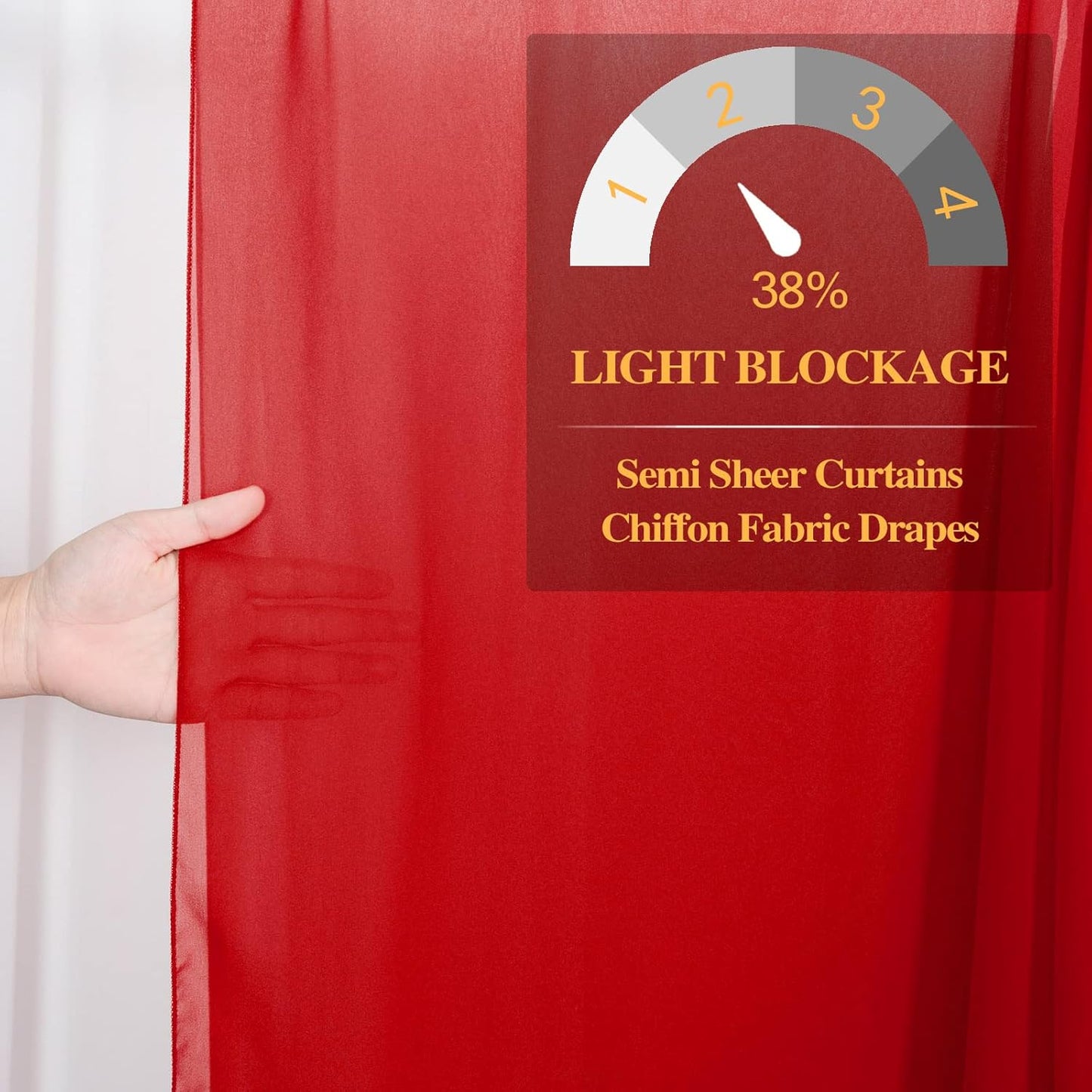 DUOBAO Chiffon Backdrop Curtain-2 Panels 29x108-Inch Red Wedding Fabric Drapes Beach Curtains for Living Room Voile Window Drapes Photography Background for Wedding Ceremony (Red)