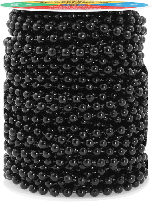 Mandala Crafts 6mm Faux Black Pearl Beads Roll - 27 Yards Strand of Fake Pearls Chain Garlands Spool String for Christmas Tree, Wedding, Party, Vases, DIY Decoration