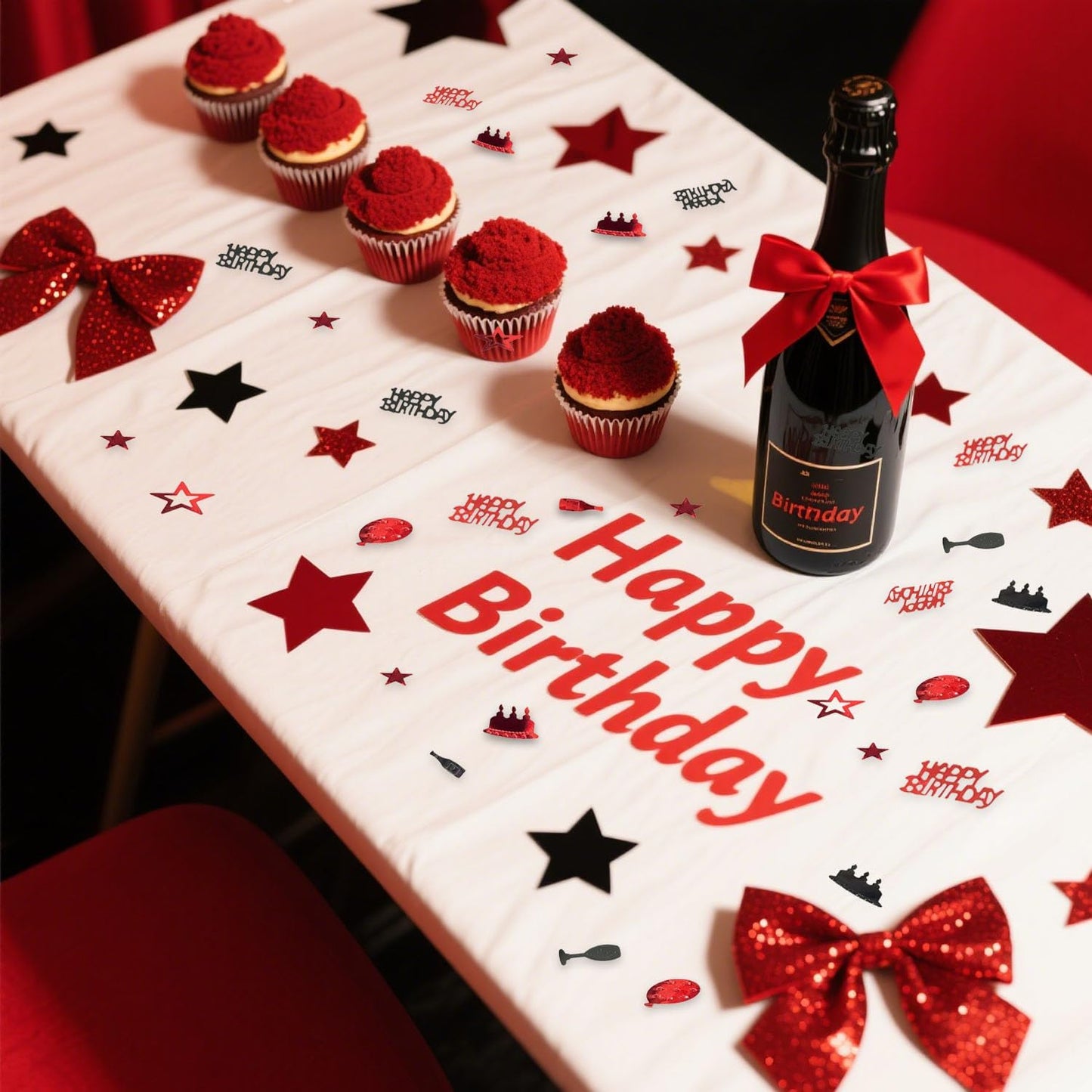 Red Black Happy Birthday Confetti, Birthday Decorations Confetti Metallic Foil Table Scatter Decorations for Birthday Party, Baby Shower Decor for Gilrs Women, DIY Arts and Crafting