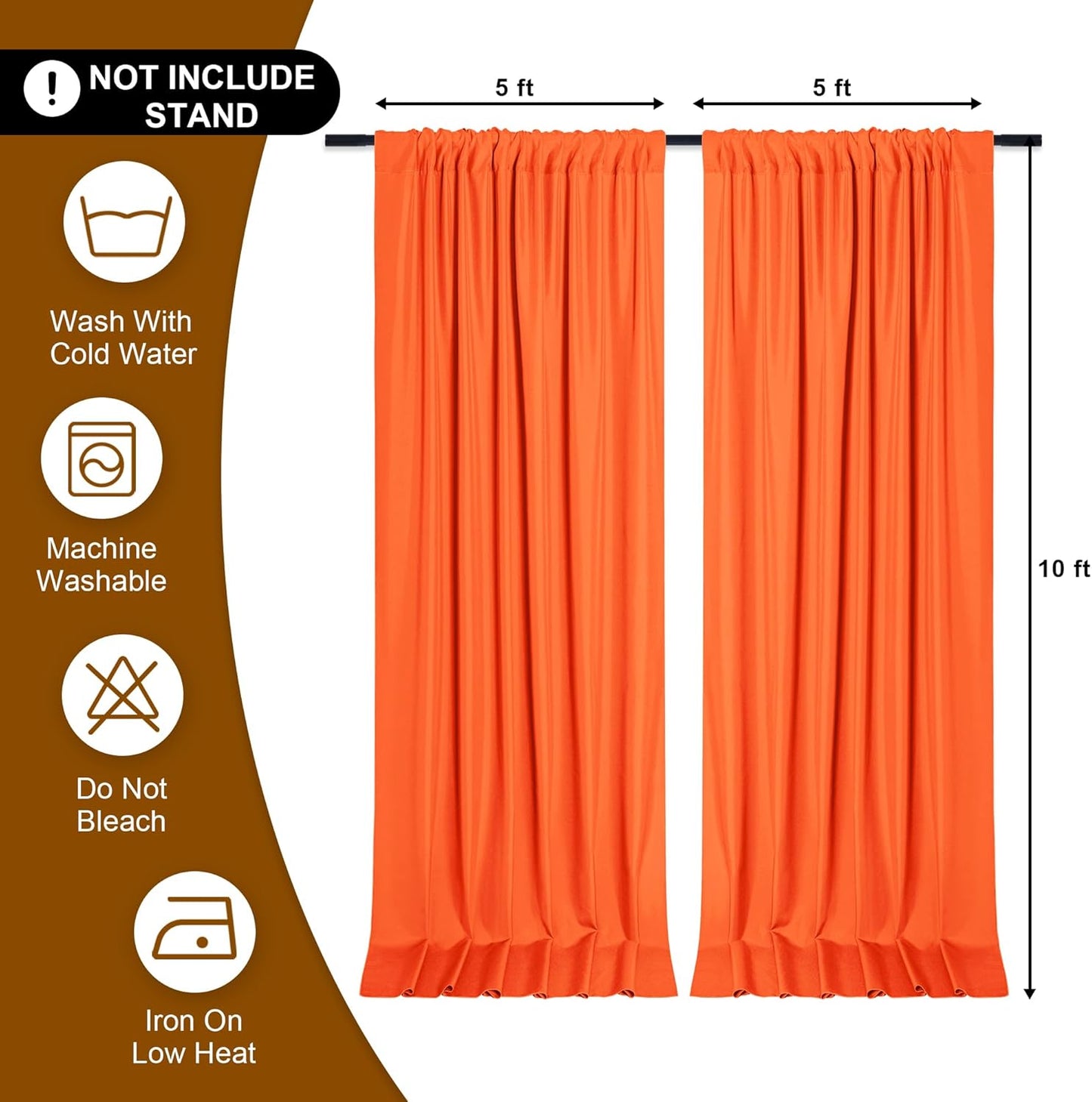 DWCN 10x10 FT Backdrop Curtains for Parties, Photography Backdrop Drapes with Rod Pockets for Wedding Decorations Stage Birthday Family Gatherings, 2 Panels 5ft x 10ft, Orange