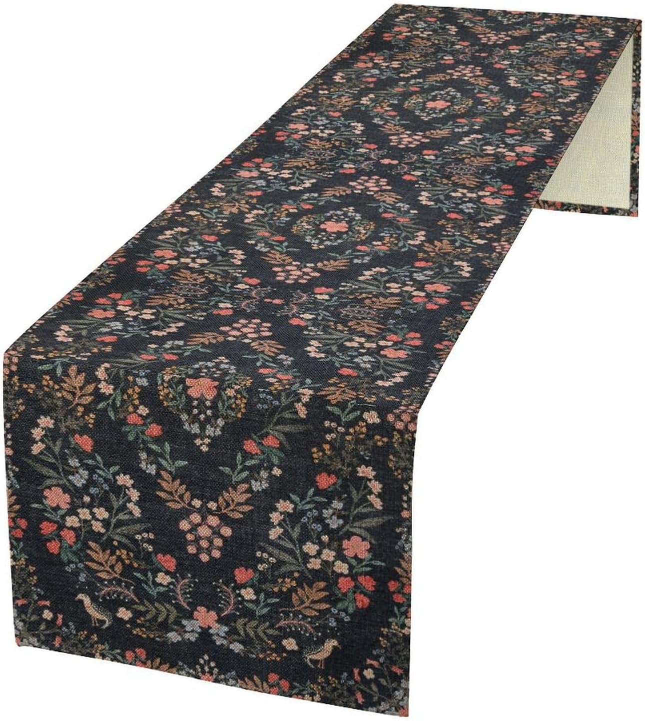 Morris Flower Table Runner, Vintage Blue Floral Rustic Country Style Floral Print Pattern for Home Kitchen Table Decor Dining Coffee Room Garden Party Decor 13x120in