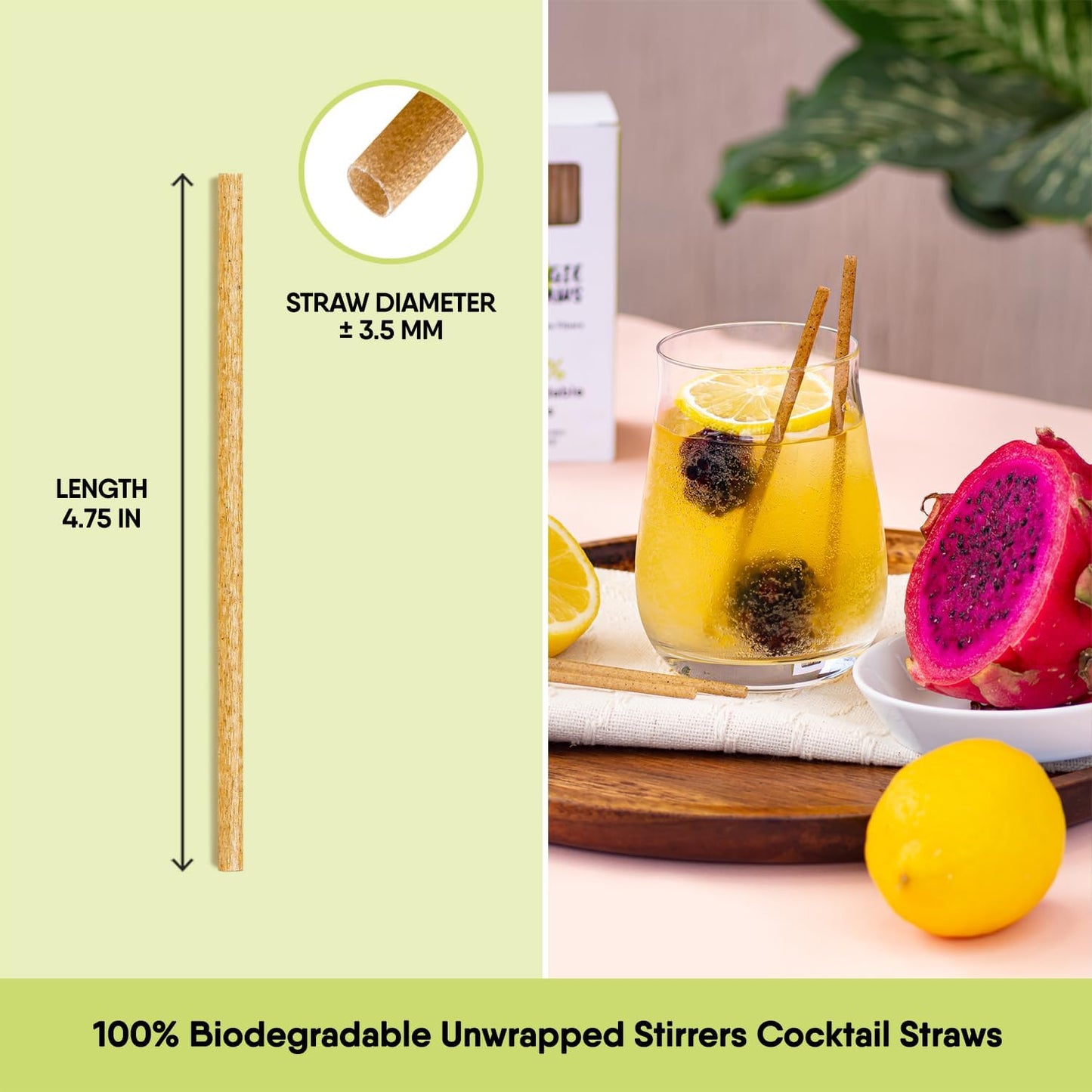 – 150 PCS of 4.75 Inches Unwrapped Biodegradable Drink Stirrers – Made of Vegetable Fibers, Best Cocktail Stirrers for Drinks of All Kinds
