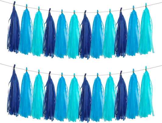 GAKA Navy Blue and Light Blue Tissue Paper Tassel(3 Colors),Paper Tassel Garland Banner for Party Decor Supplies,15 PC