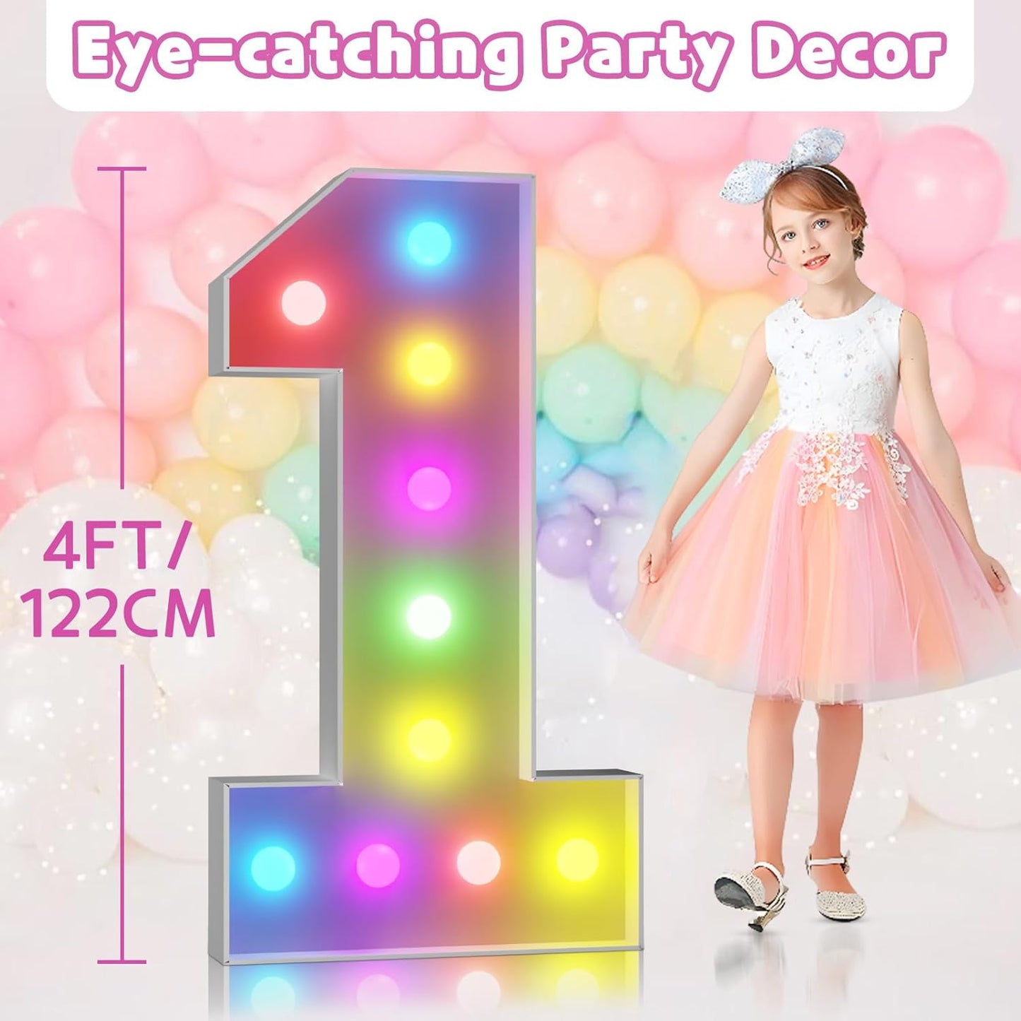 Marquee Numbers Colorful 50th-Birthday Decoration: 4FT Large Light Up 50 Year Old Birthday Decorations Anniversary Backdrop for Men Women Cardboard White Sign 18 Colors Number 50 Mosaic Balloon Frame