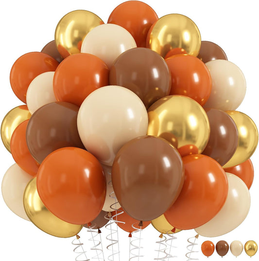 Orange Brown Balloons Set, 60Pcs 12 Inch Burnt Orange Tan Pastel Coffee Metallic Gold Retro Ivory White Cream Latex Balloons for Birthday Thanksgiving Fall Wedding Boho Bridal Shower Party Decorations