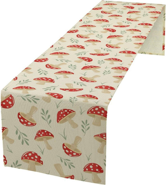 Mushroom Table Runner,Vintage Plant Print Table Runner for Kitchen Dining Table Home Party Decoration 13x90 Inch