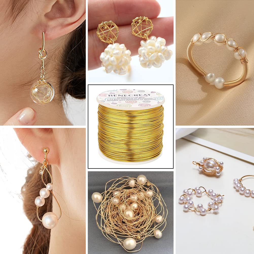 BENECREAT 9 10 12 15 17 18 20 Gauge Gold Aluminum Wire (18 Gauge,492 FT) Anodized Jewelry Craft Making Beading Floral Colored Aluminum Craft Wire for Garden, Model Making