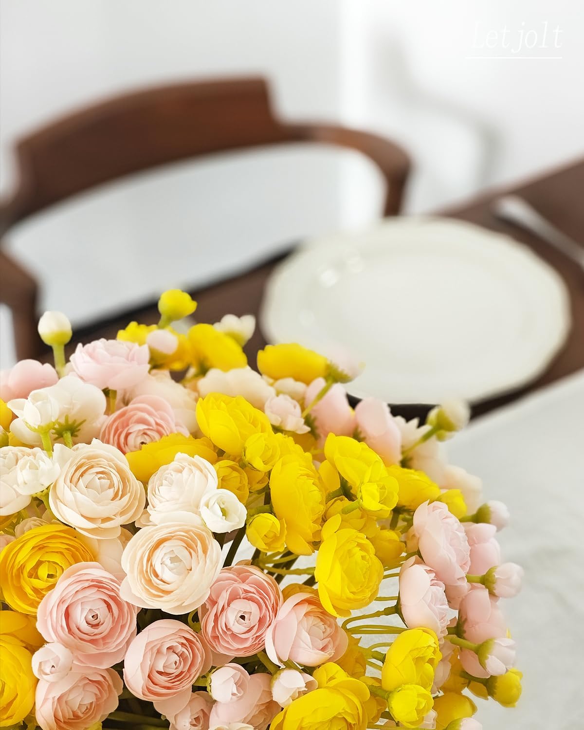 Letjolt Ranunculus Artificial Flower Light Champagne Silk Flowers Faux DIY Bouquet for Wedding Engagement Centerpieces Arrangements Bridal Shower Decorations Home Decor 18pcs