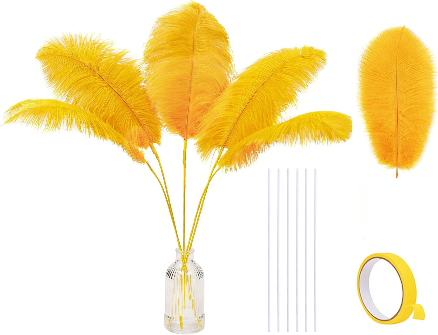 Holmgren Ostrich Feather for Centerpieces - 20pcs Making Kit 22 Inch Gold Ostrich Feathers for Vase, Floral Arrangement, Wedding Party Home Decorations (Luxury Gold)