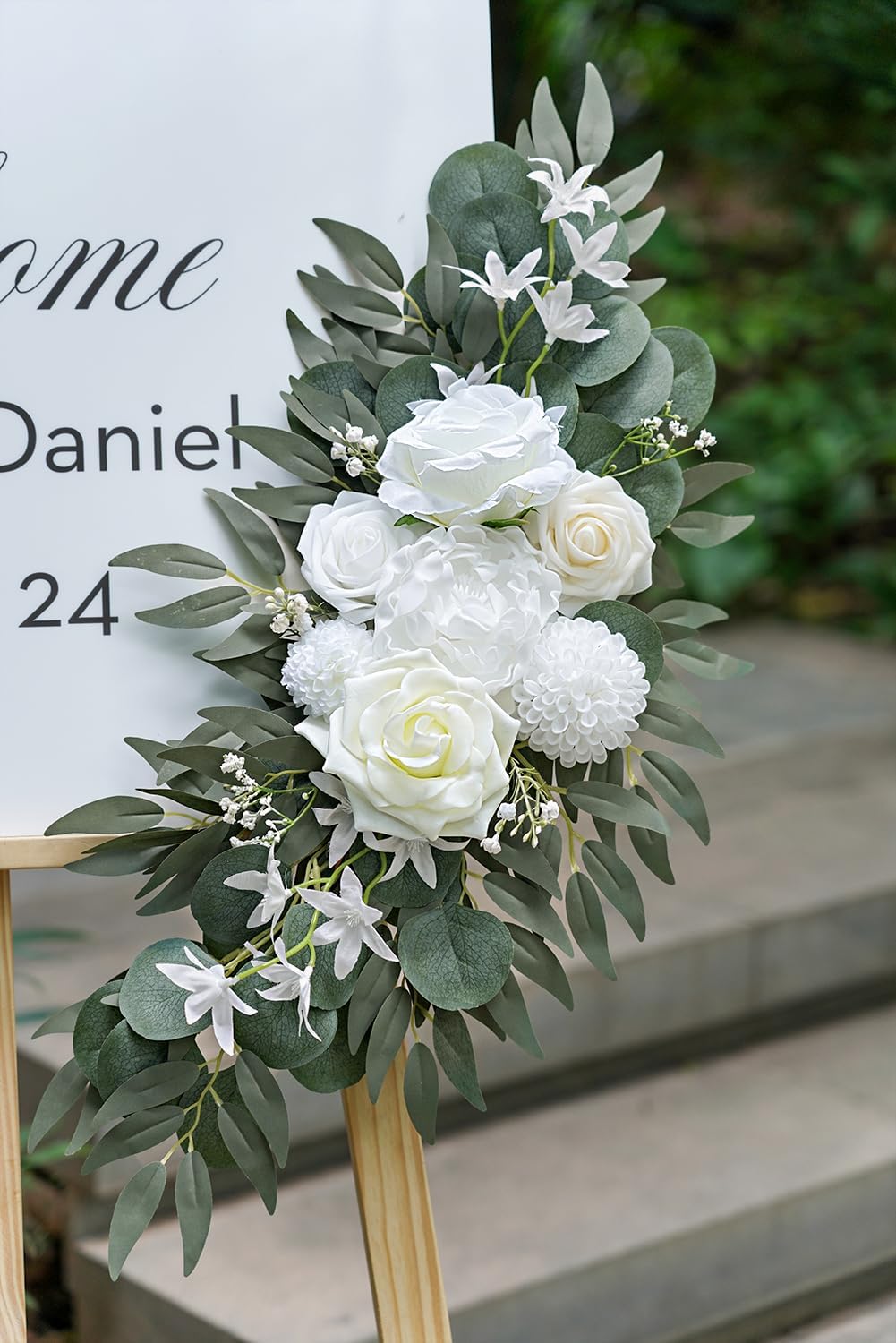 Artificial Flower Swag Set of 2 for Wedding Welcome Signs Floral Decorations, White Wedding Arch Flowers for Wedding Ceremony