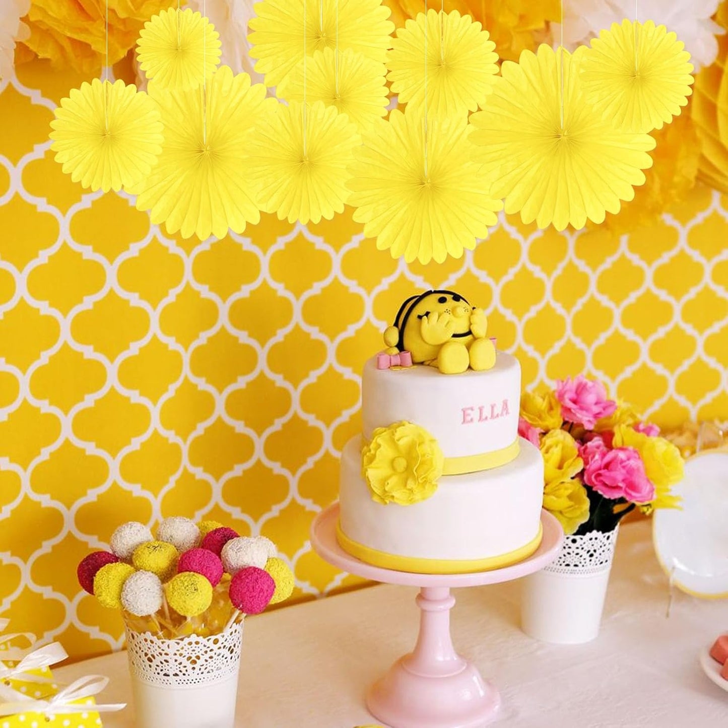 20 Pcs Light Yellow Hanging Paper Fan, Hanging Honeycomb Round Paper Fans for Weddings, Birthdays, Easter, Baby Showers, Classroom, Events Ceiling Party Supplies Decorations