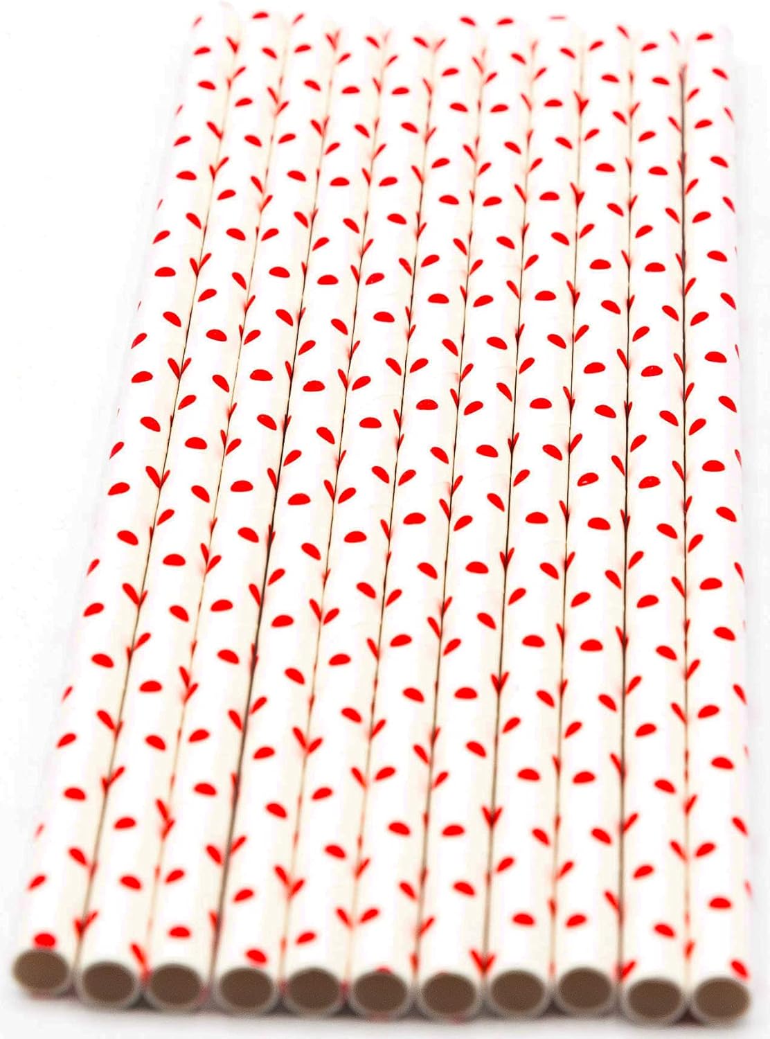 Pack of 900 Red Polka Dot Biodegradable 4-Ply Paper Drinking Straws (Compostable, Non-toxic, BPA-free)