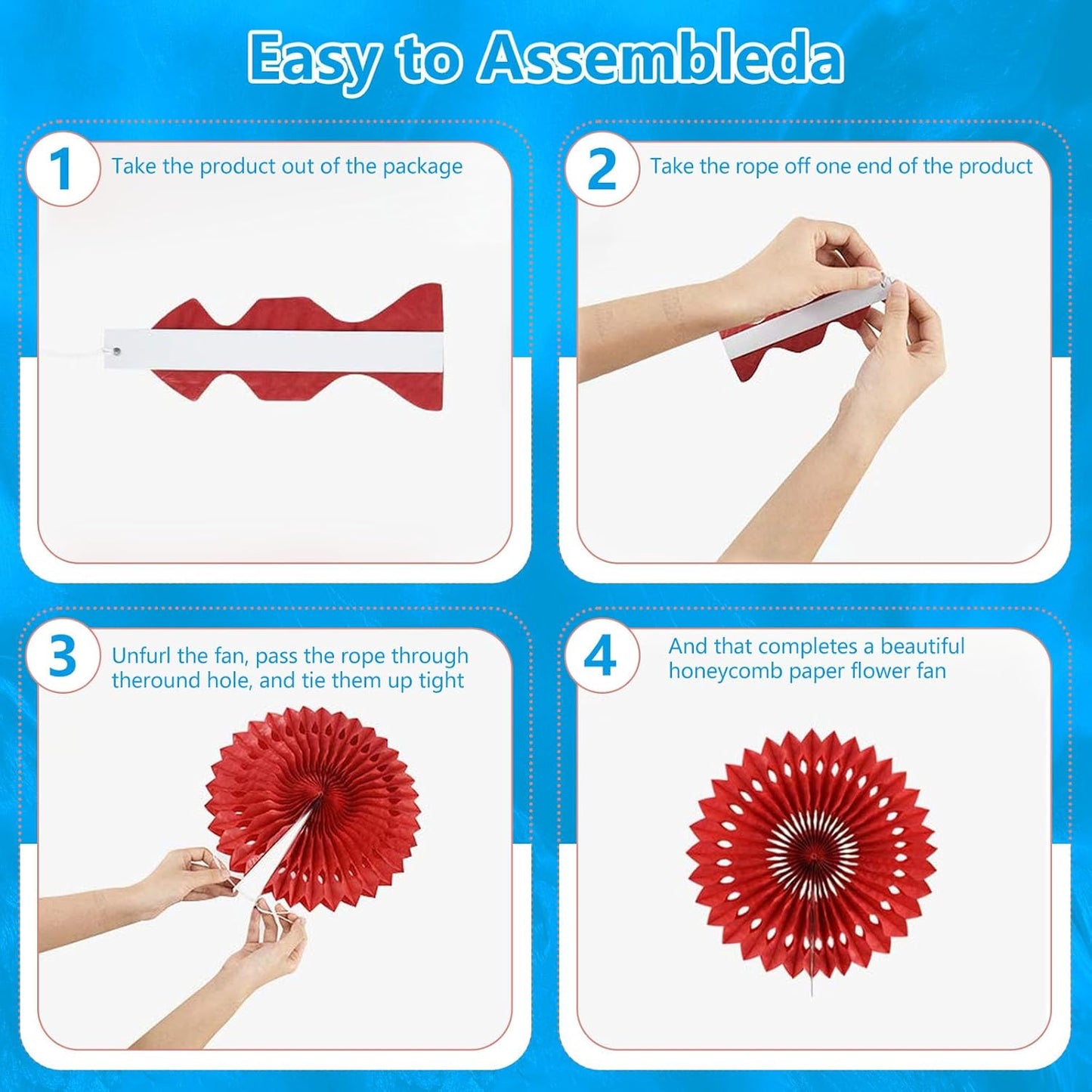 20 Pcs Sky Blue Hanging Paper Fan, Hanging Honeycomb Round Paper Fans for Weddings, Birthdays, Easter, Baby Showers, Classroom, Events Ceiling Party Supplies Decorations