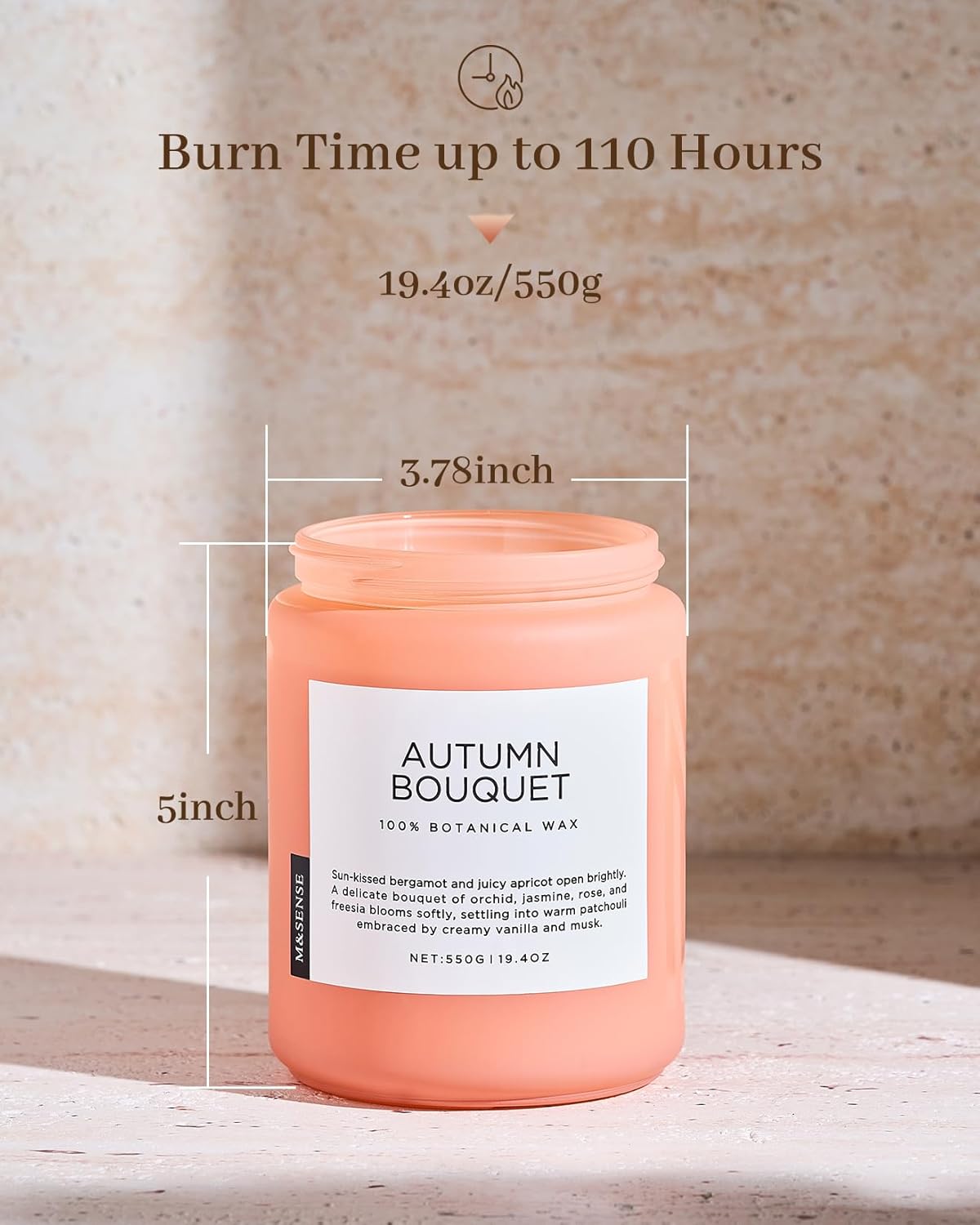 M&SENSE Fall Candle Autumn Flower Scented, Large 19.4oz Natural Soy Wax 110 Hours Burn Time Clean Non Toxic Candle Classic 2 Wicks Gifts