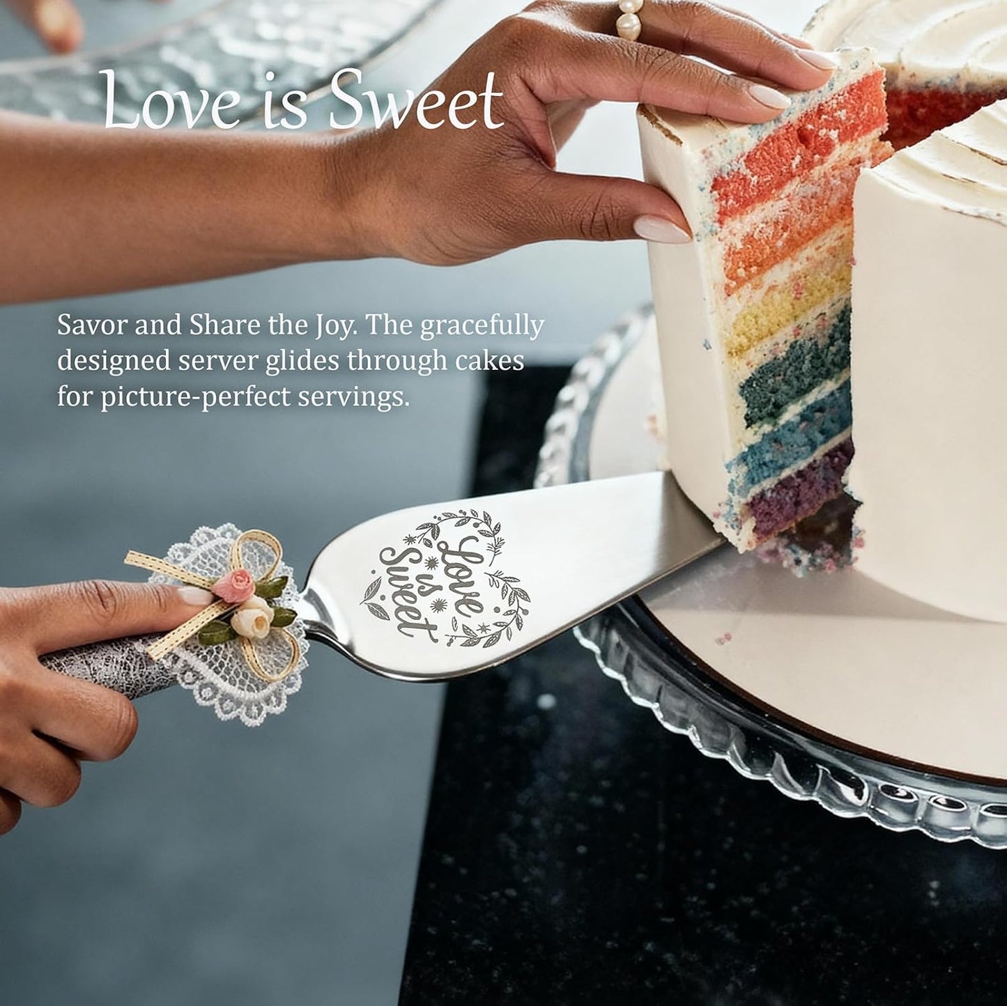 Wedding Cake Knife and Server Set – Rustic Lace Burlap Handle, Stainless Steel Blades, Vintage Wedding Cake Cutting Set for Bride & Groom, Anniversary, Engagement Gift