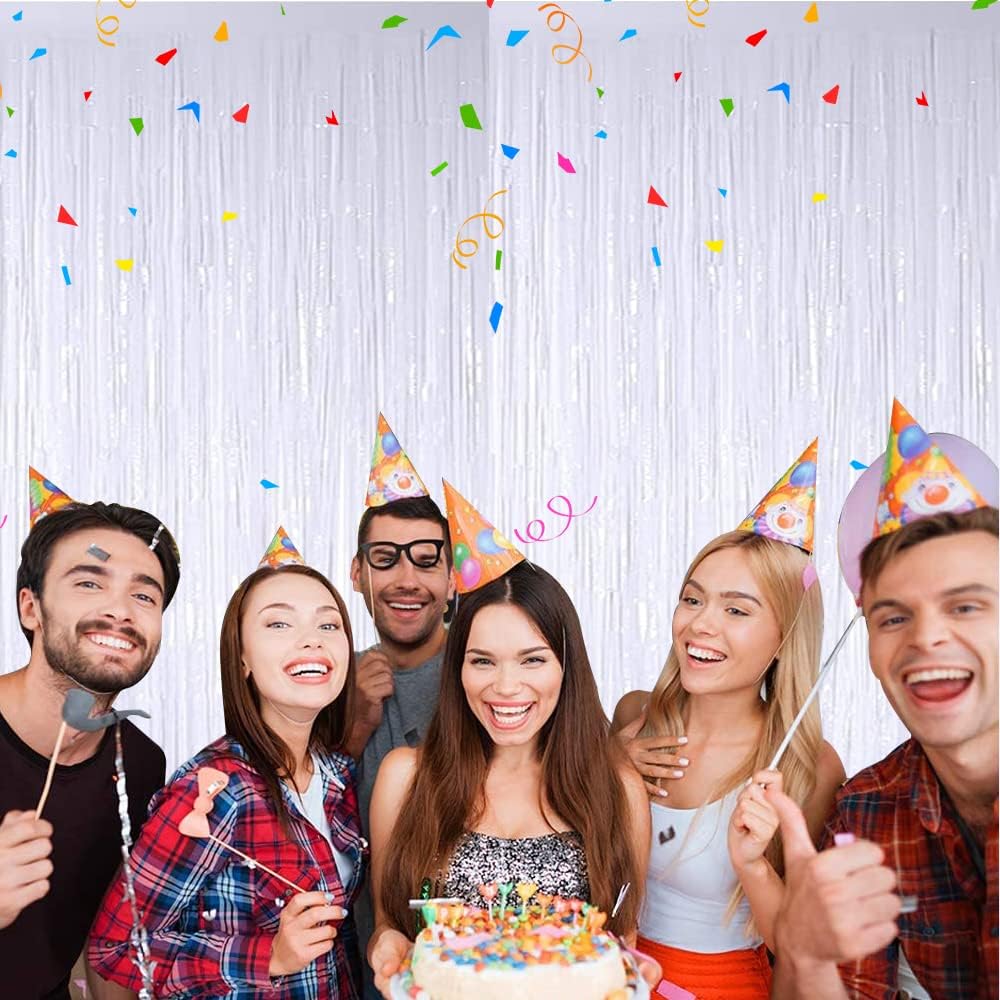 TONIFUL 2Pcs White Metallic Tinsel Foil Fringe Curtains,White Photo Booth Backdrop Streamer Curtain Photo Booth Props for Bachelorette Party,Birthday,Graduation,Christmas Decor(6.6ft x 9.9ft)