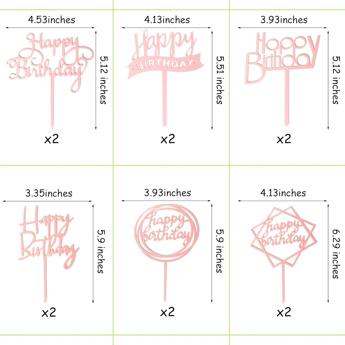 12 Pack Multi Styles Birthday Cake Topper Set, Acrylic Cake Bunting Decor Birthday Cake Picks Party Decorations Supplies(Pink)