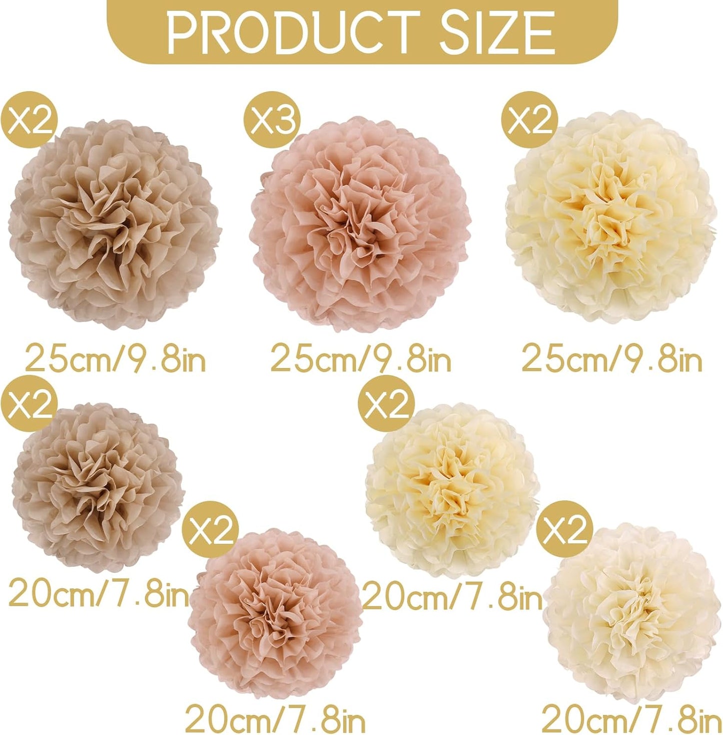 EASY JOY Boho Tissue Pom Poms Paper Flowers Hanging Decorations Brown Beige Party Decor for Bridal Shower Decorations Autumn Home Decor Baby Shower Wedding Nursery Birthday Backdrop 15PCS