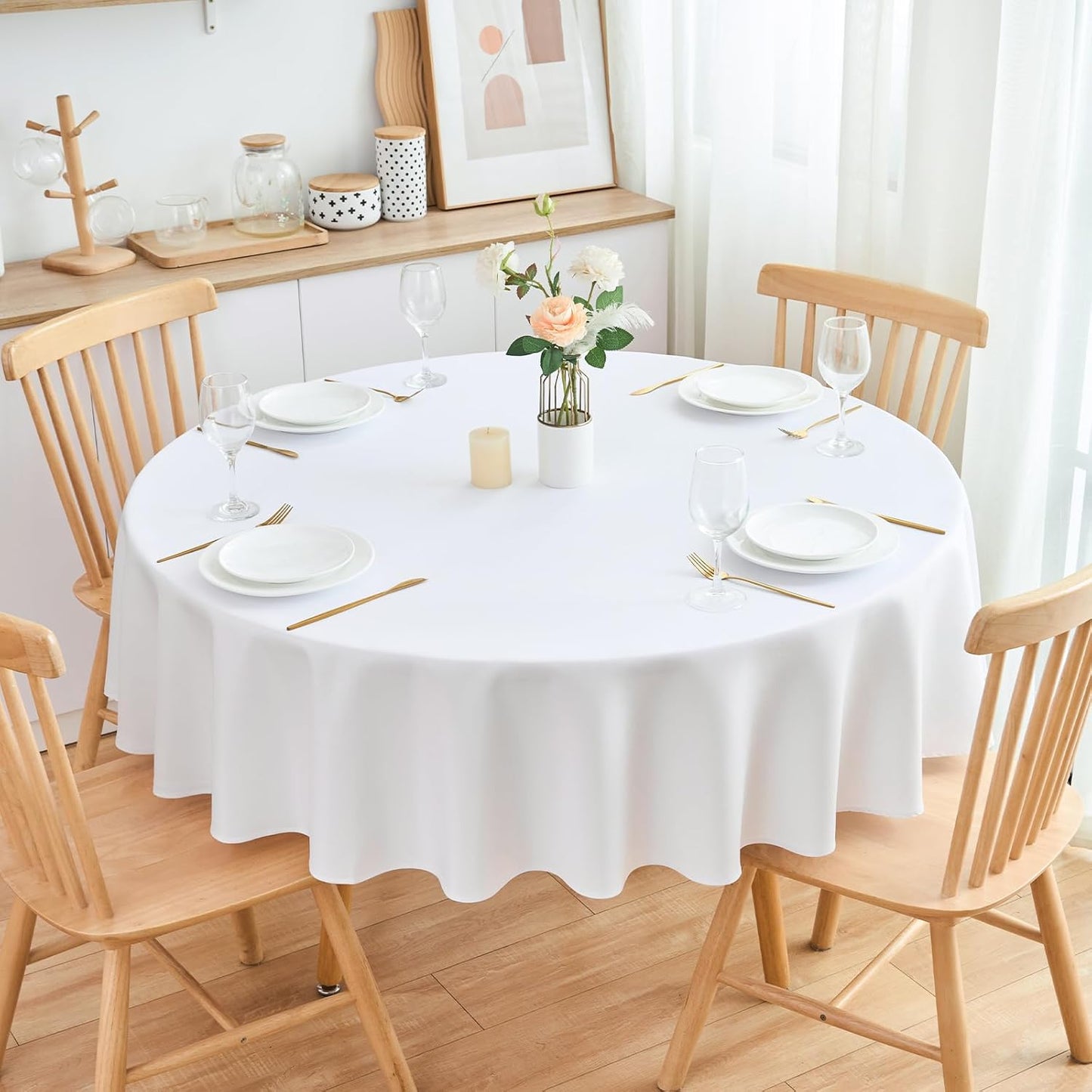 2 Pack Round Table Cloth 48 Inch White Tablecloth Washable Polyester Solid Dining Table Cover for Birthday Party Dinner Holiday Outdoor Indoor