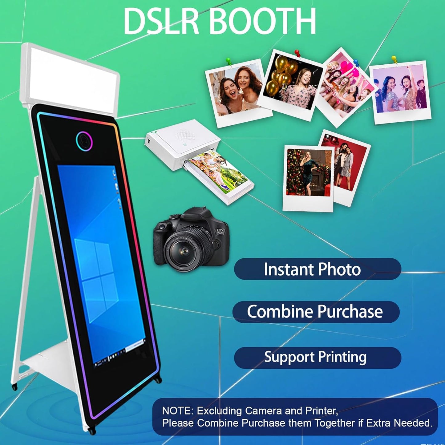 65''Magic Mirror Photo Booth Machine,Mirror Photo Booth 43''Touch Screen,Photo Booth with Flight Case,App Control,RGB Light for Wedding Party Events (White, Machine)