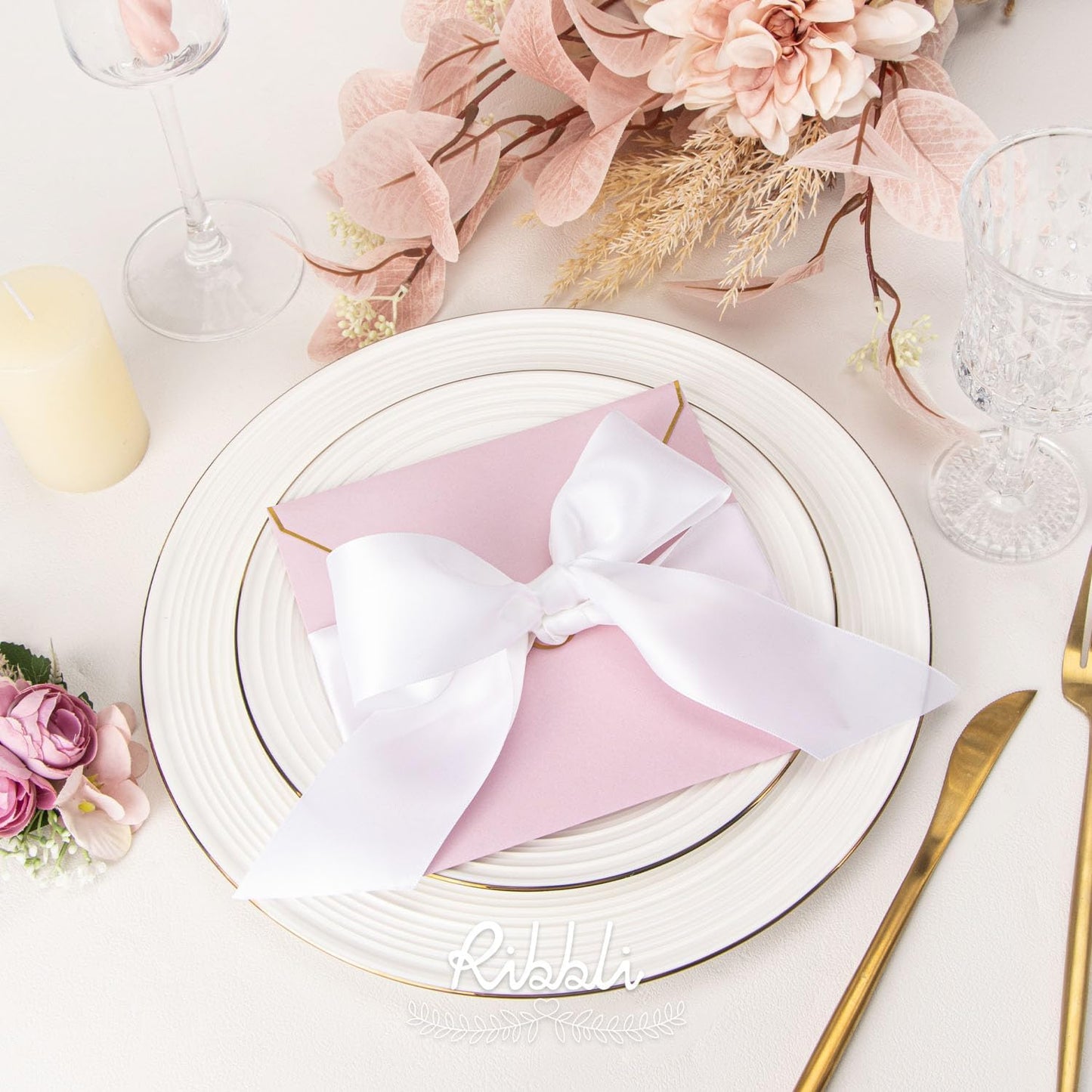 Ribbli White Double Faced Satin Ribbon, 2” x Continuous 10 Yards,Use for Bows Bouquet,Gift Wrapping,Floral Arrangement,Wedding Decoration