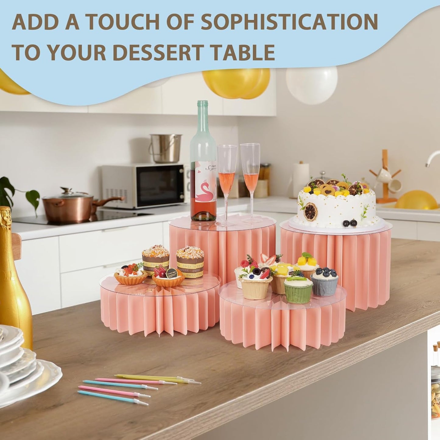 Buffet Risers, Food Risers for Buffet Table Cardboard Food Display Risers for Party Dessert Table Display Set for Show Catering Desserts Collectibles Jewelry (6 Pcs Pink)