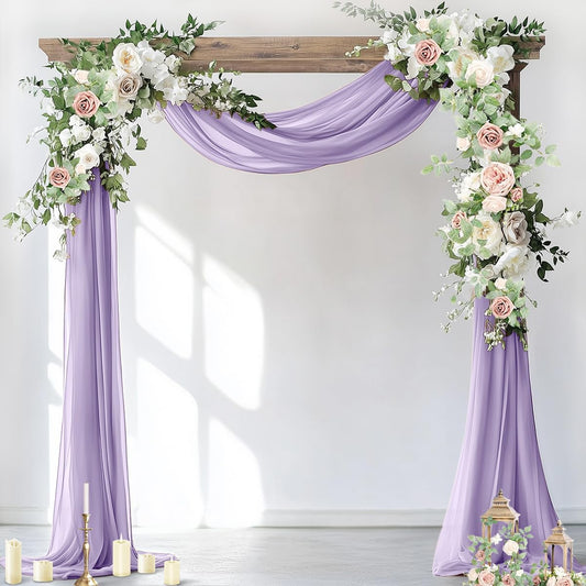 Socomi Wedding Arch Draping Fabric 2 Panels 29" x 19Ft Lavender Purple Sheer Chiffon Curtain Drapes 6 Yards for Wedding Ceremony Birthday Party Decoration