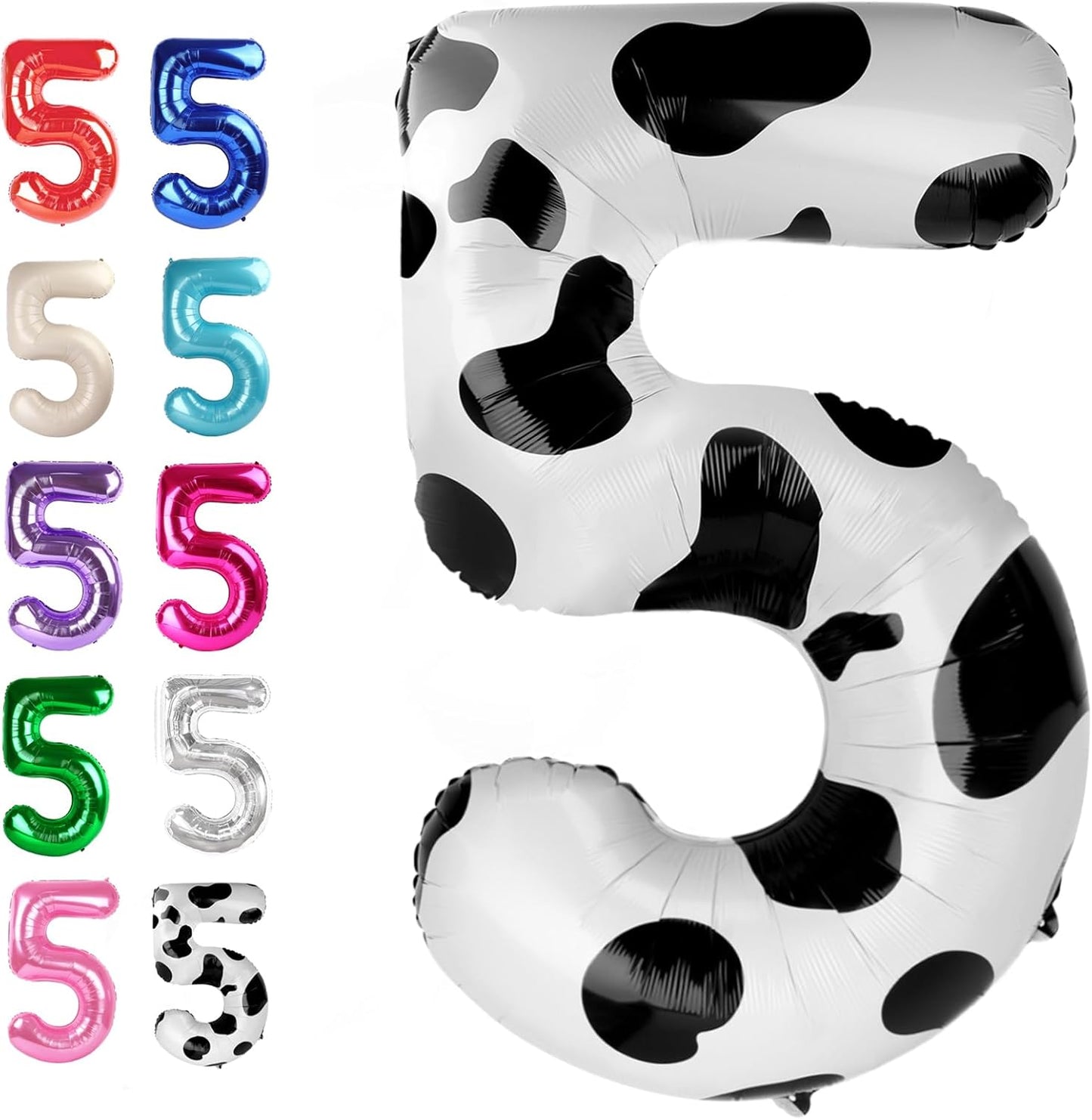Cow Print 40 Inch Large Number 5 Birthday Balloon, Five 5th 15 25 35 50 55 Birthday Celebration Decorations, Foil 5 Mylar Helium Number 5 Balloons Girl Boy Anniversary Party Supplies