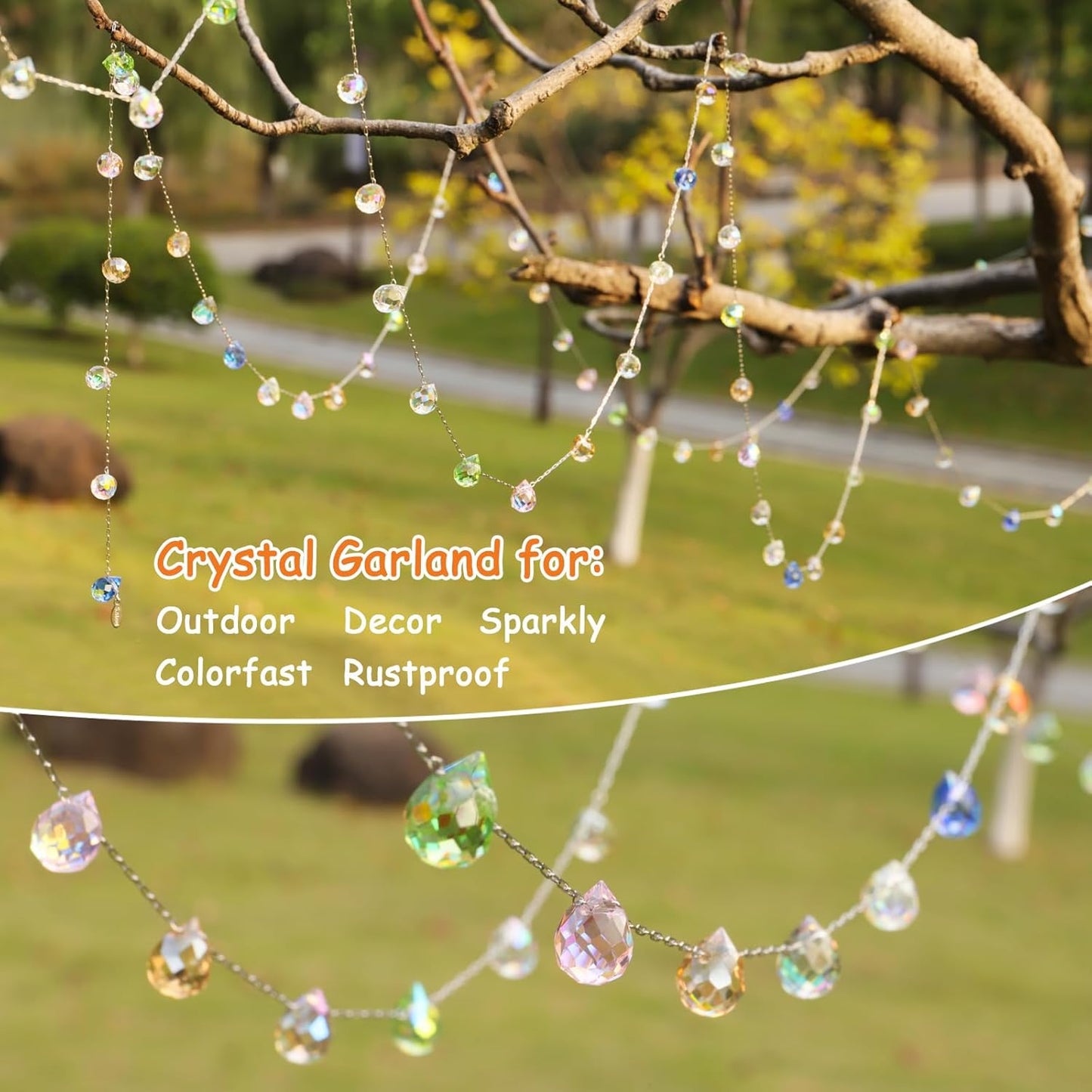 Christmas Garland, 9.8Ft Crystal Glass Beads Strands, 100pcs 10mm Faceted Waterdrop Glass Beads Hanging Ornament for Christmas Tree Centerpieces Wedding Party Decorations (Multicolor)