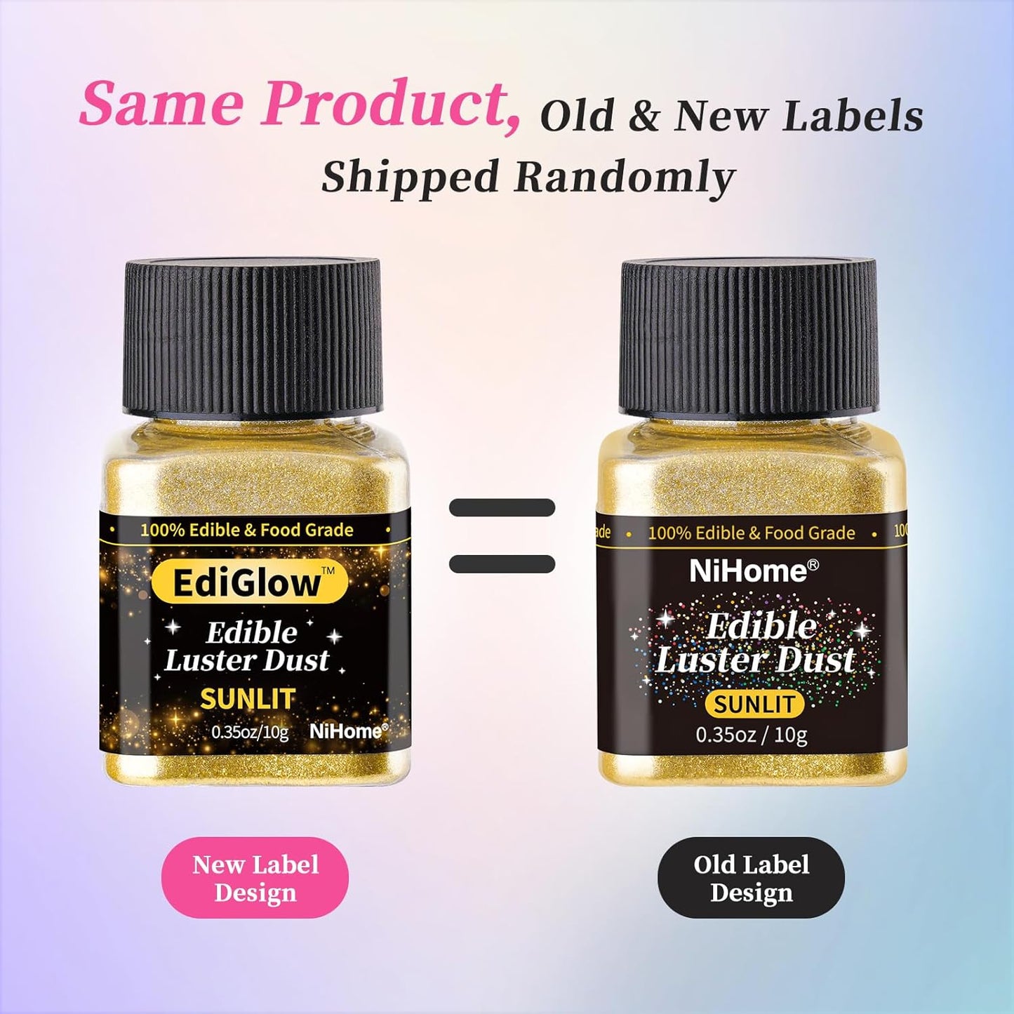 NiHome Edible Food-Grade Glitter Powder Glimmer Luster Dust Metallic Fancy Food Decorating Sprinkle Glimmery Dust for Drink Wine Beverage Cake Bakery Vegan Allergen-Free (Black, 0.35oz/10g)