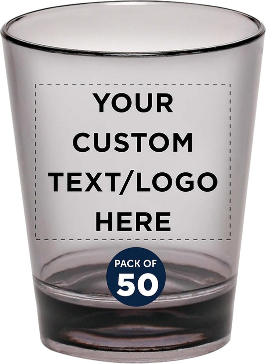 Custom Translucent Plastic Shot Glasses 1.5 oz. Set of 50, Personalized Bulk Pack - Acrylic, Great for Wedding, Party, Birthday, Gifts - Charcoal Black